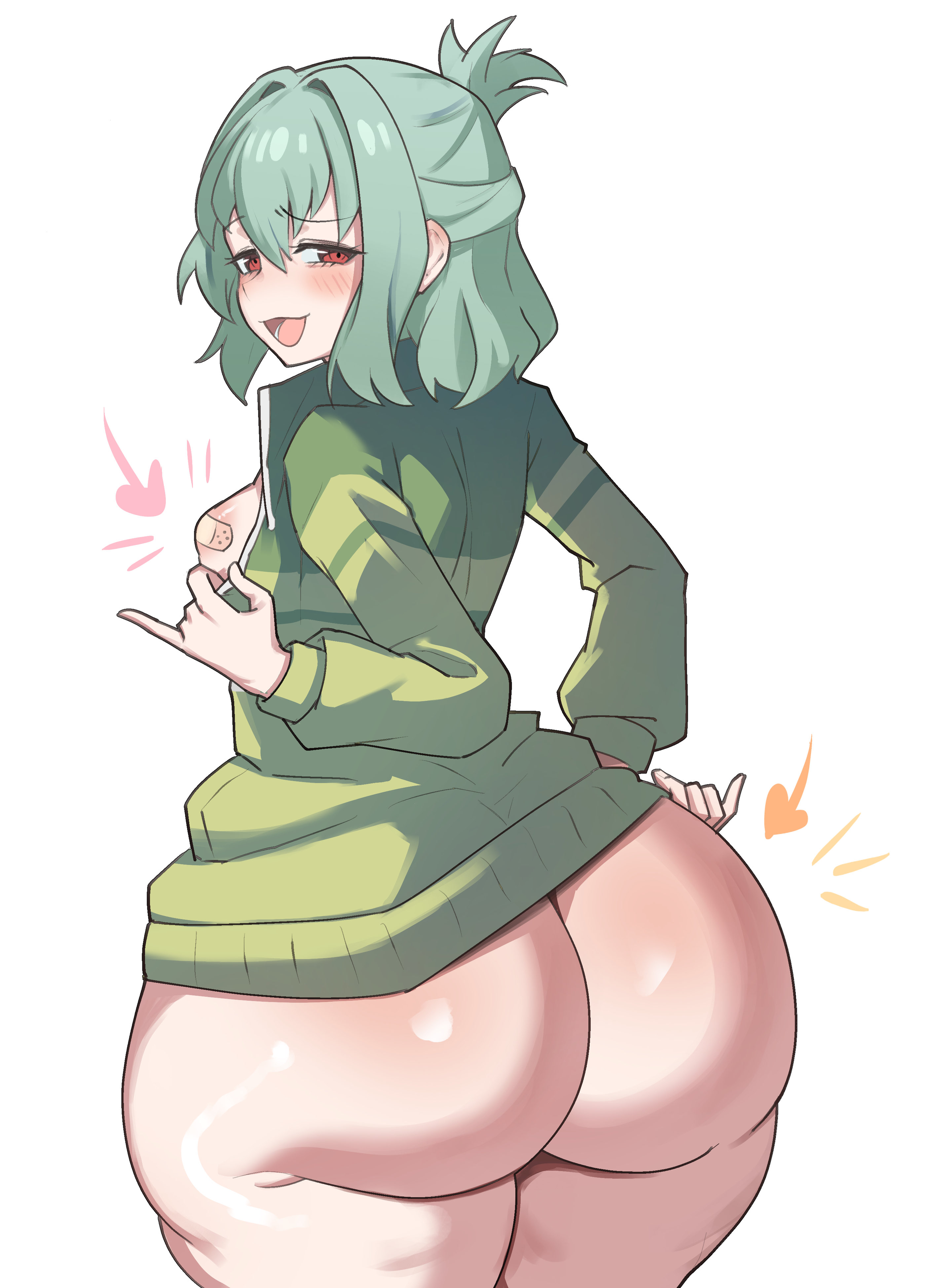 1boy, ass, breasts, femboy, large ass, light skin, light-skinned male, looking at viewer, looking back, male, male only, only, otori-tan, seitokai ni mo ana wa aru!, seitokai nimo anawa aru!, thick thighs, thighs, white background, wide hips, ytrall