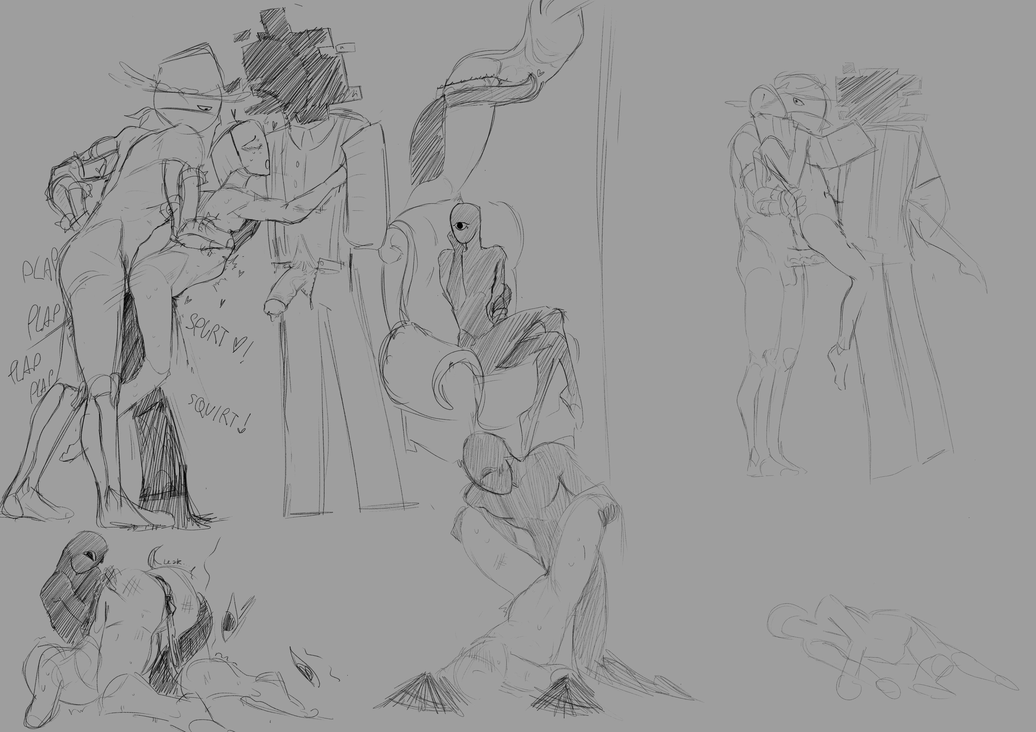 1girls3boys, 3boys, 3boys1girl, artist request, censored face, cuck chair, cyclops, doors (roblox), goo, goo creature, groundskeeper (doors), group sex, held up, honcho (doors), office clothing, orgy, partially clothed, plap, plap (sound), player character, roblox, roblox game, seek (doors), sketch, sketch page, slime, slime monster, slime tentacle, tagme, tentacle, tentacle sex, thorns, threesome, unzipped