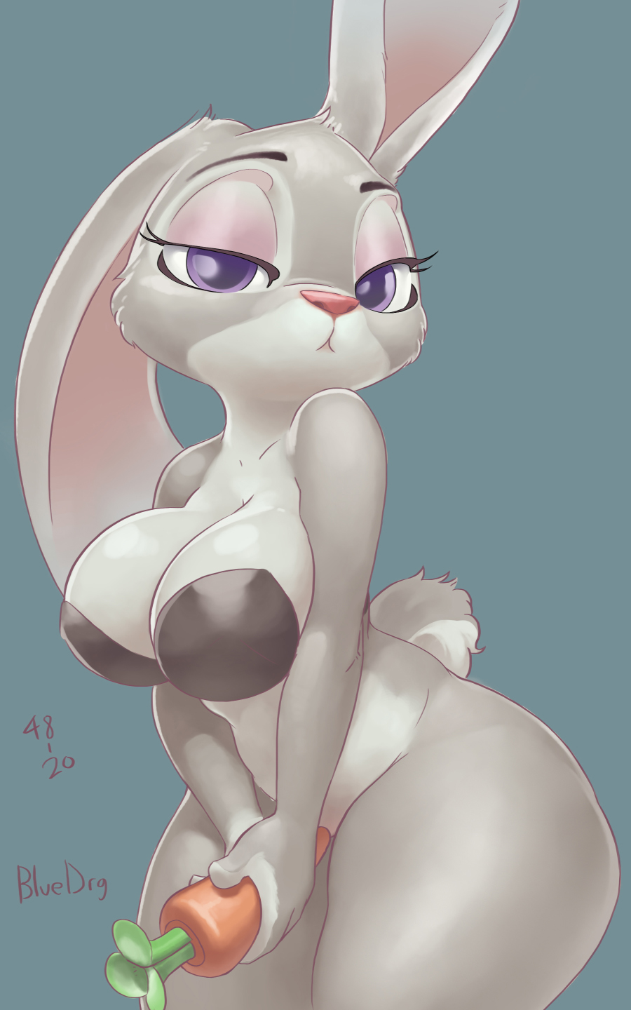 bluedrg19 bottomless bra disney female furry judy_hopps large_breasts solo zootopia