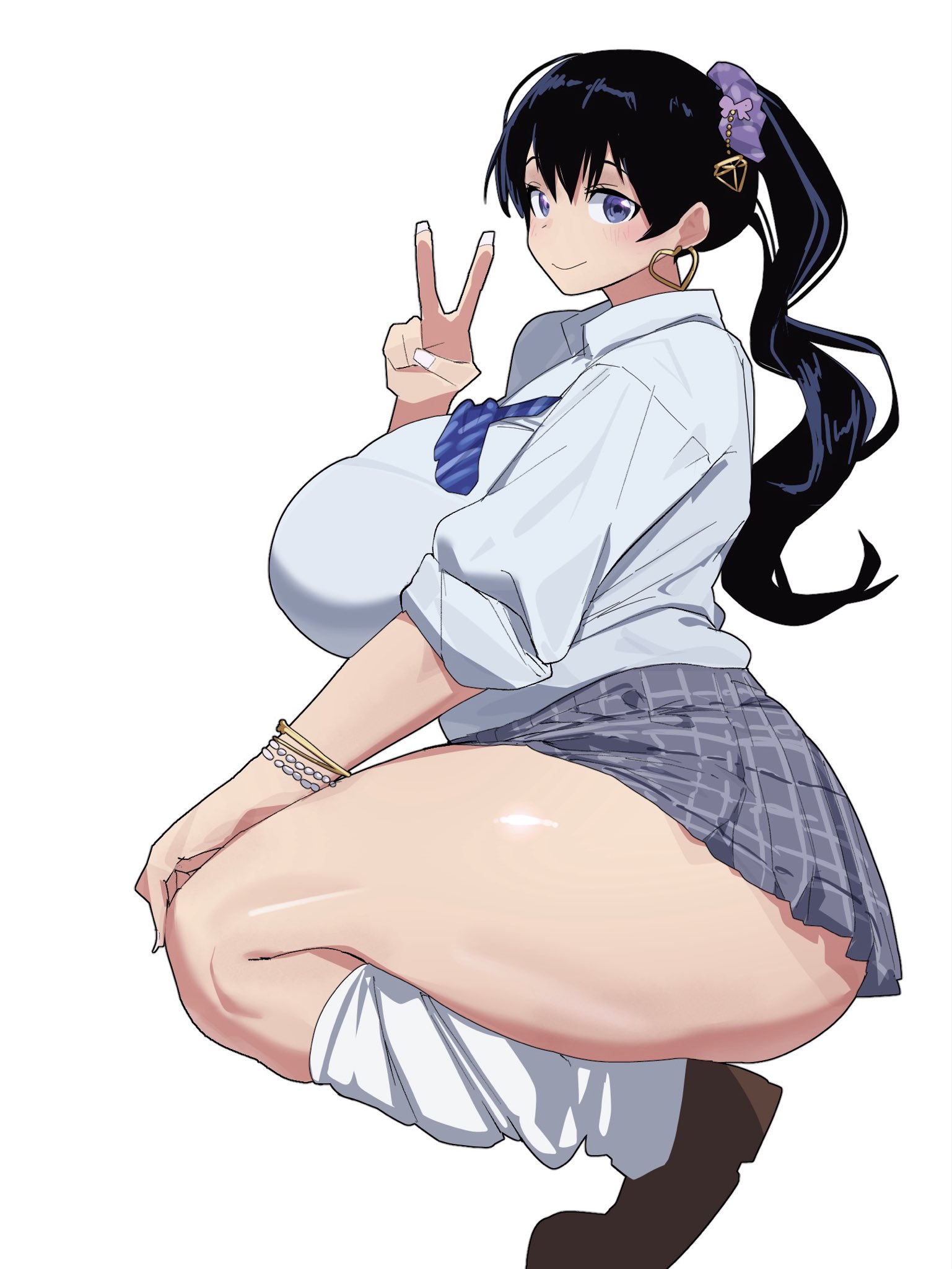1girls, arato nagi, breasts, female, female focus, female only, gyaru, large breasts, light skin, light-skinned female, qaz shibashi, ruri no houseki, solo, thick thighs, thighs, wide hips