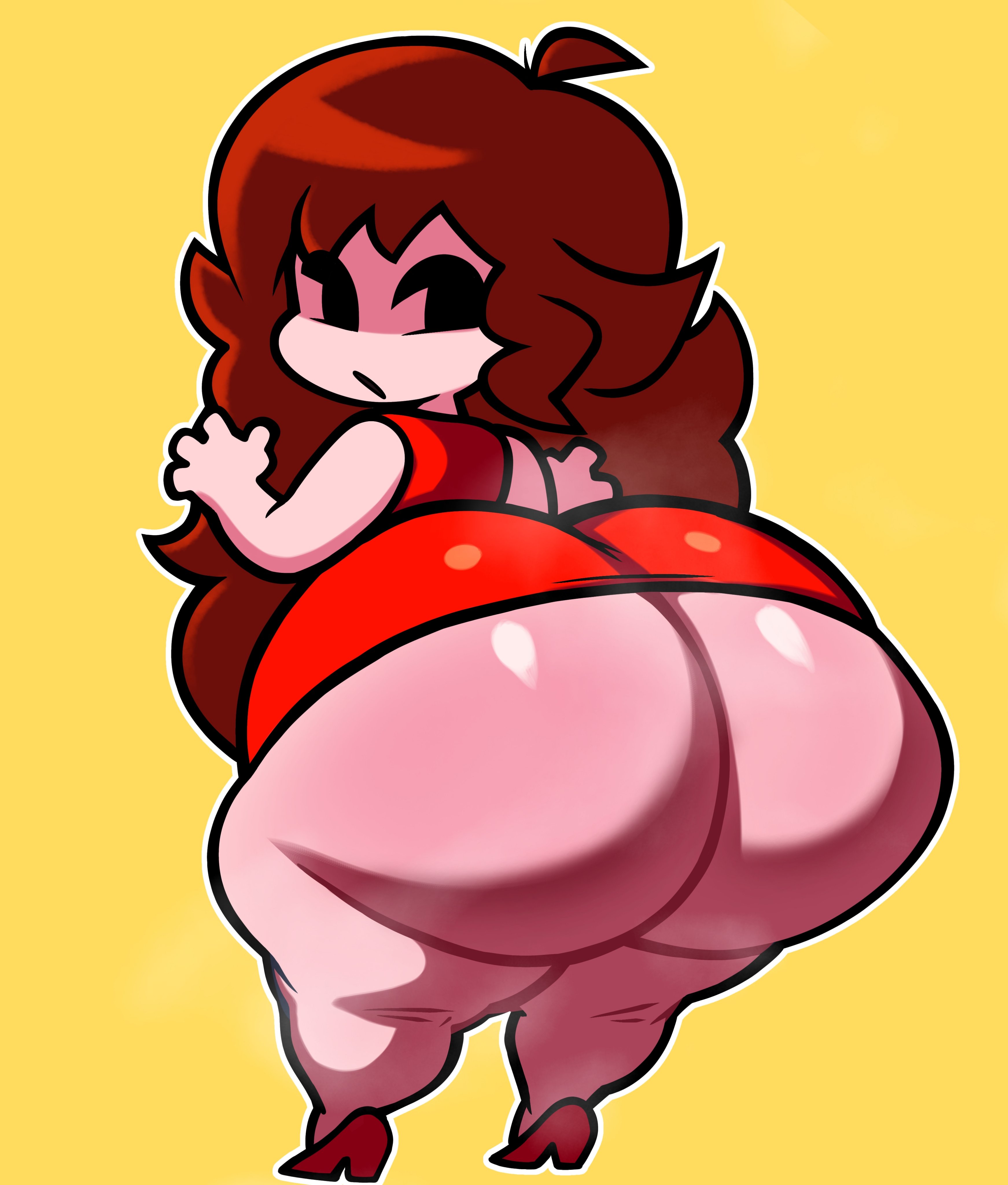 ass focus, ass out, ass too big, asscheeks, back view, big ass, bubble butt, confused, confused expression, confused look, dress, dumptruck ass, fat ass, friday night funkin, gigantic ass, girlfriend (friday night funkin), huge ass, kiwines12, long hair, looking at viewer, looking back, looking back at viewer, massive ass, round ass, thick thighs, thighs
