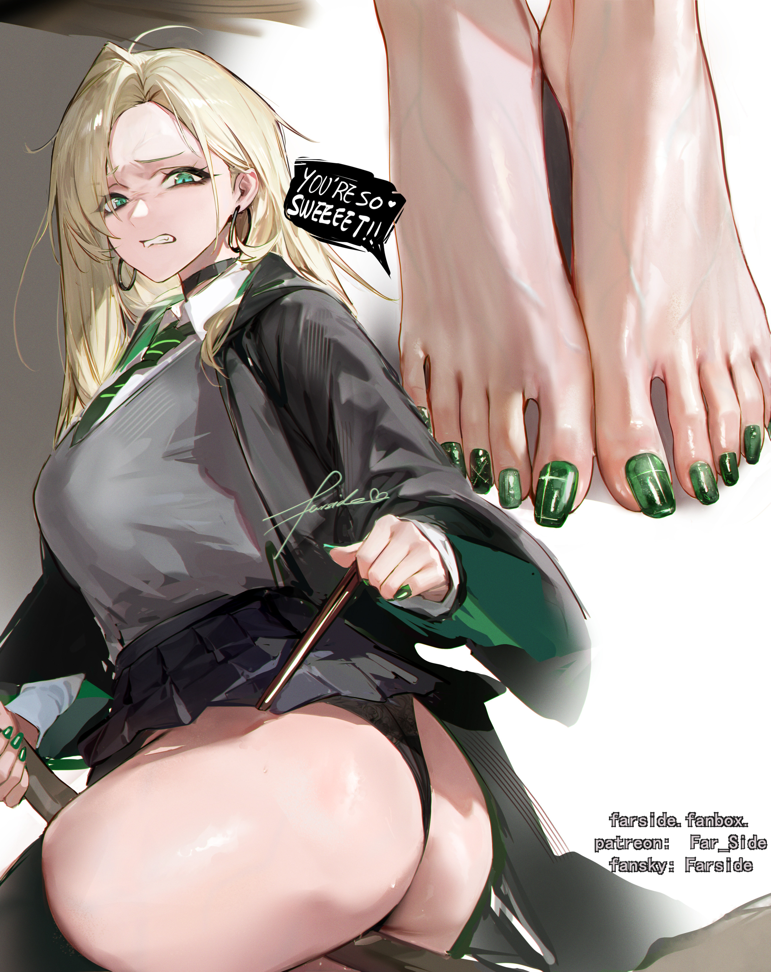 1girls, artist request, big ass, big breasts, breasts, draco malfoy, draco malfoy (redteneri), female, female focus, female only, genderswap, genderswap (mtf), girls, harry potter, hi res, large breasts, light skin, light-skinned female, looking at viewer, rule 63, thick thighs, thighs, wide hips