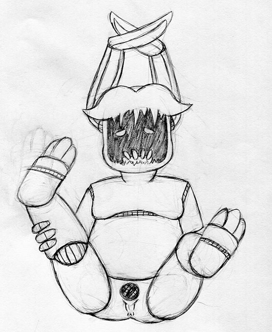 2015 animatronic anthro anus black_and_white exposed_endoskeleton five_nights_at_freddy's holding_leg inkyfrog lagomorph looking_at_viewer machine male mammal monochrome rabbit robot simple_background sitting solo spread_legs spreading traditional_media_(artwork) video_games white_background withered_bonnie