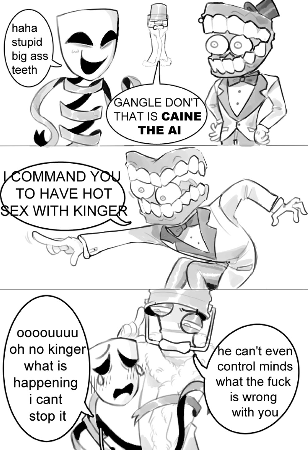 caine (tadc), caine (the amazing digital circus), dialogue, gangle (tadc), gangle (the amazing digital circus), glitch productions, gooseworx, humor, kinger (tadc), kinger (the amazing digital circus), meme, no sex, shitpost, text, the amazing digital circus