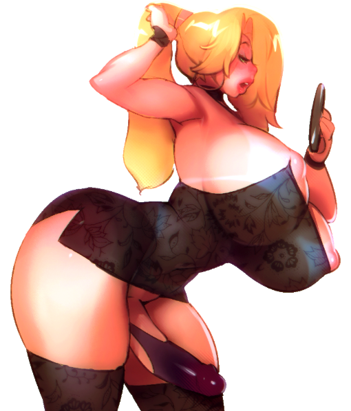 1futa, areola, bimbo, blonde hair, breasts, busty, cleavage, doxy, dress, erection, futa only, futanari, hoop earrings, huge breasts, intersex, jenni (doxy), large penis, long hair, nipples, original, penis, penis in panties, solo, standing, tanline, thighhighs, voluptuous