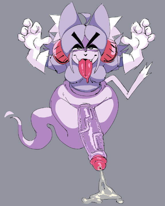 1futa, 2d, 2d (artwork), bedroom eyes, big penis, bottomless, cat girl, catgirl, cum, deltarune, digital art, digital media (artwork), futa focus, futa only, futanari, ghost, ghost girl, grey background, half-closed eyes, huge cock, irritable ghost (deltarune), looking at viewer, mad mew mew, penis, penis out, precum, precum bubble, simple background, solo, sunnynalgas, tongue, tongue out, undertale (series), wide hips, wide thighs