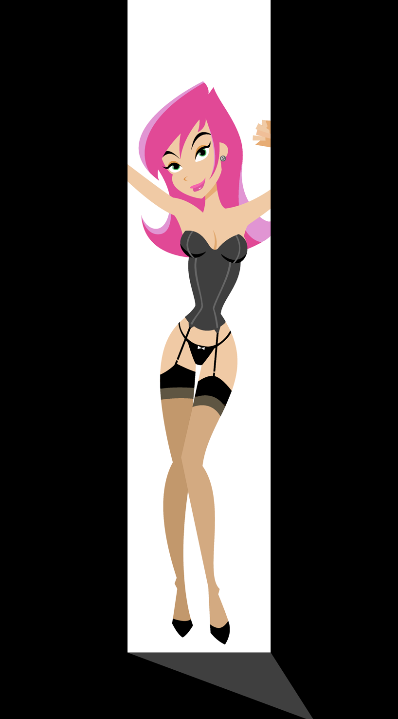 1girls black_panties black_underwear erin_esurance esurance female mascot pink_hair sftoon solo underwear