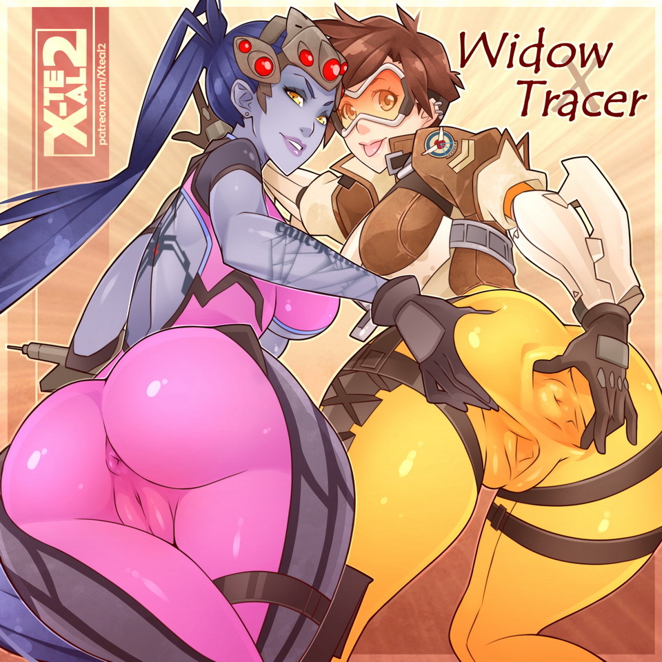 2girls alternate_version_available cameltoe chronal_accelerator cleavage curvy erect_nipples female glasses harness huge_areolae huge_ass huge_breasts human multiple_girls overwatch puffy_nipples short_hair thick_lips tracer very_long_hair voluptuous wide_hips widowmaker x-teal