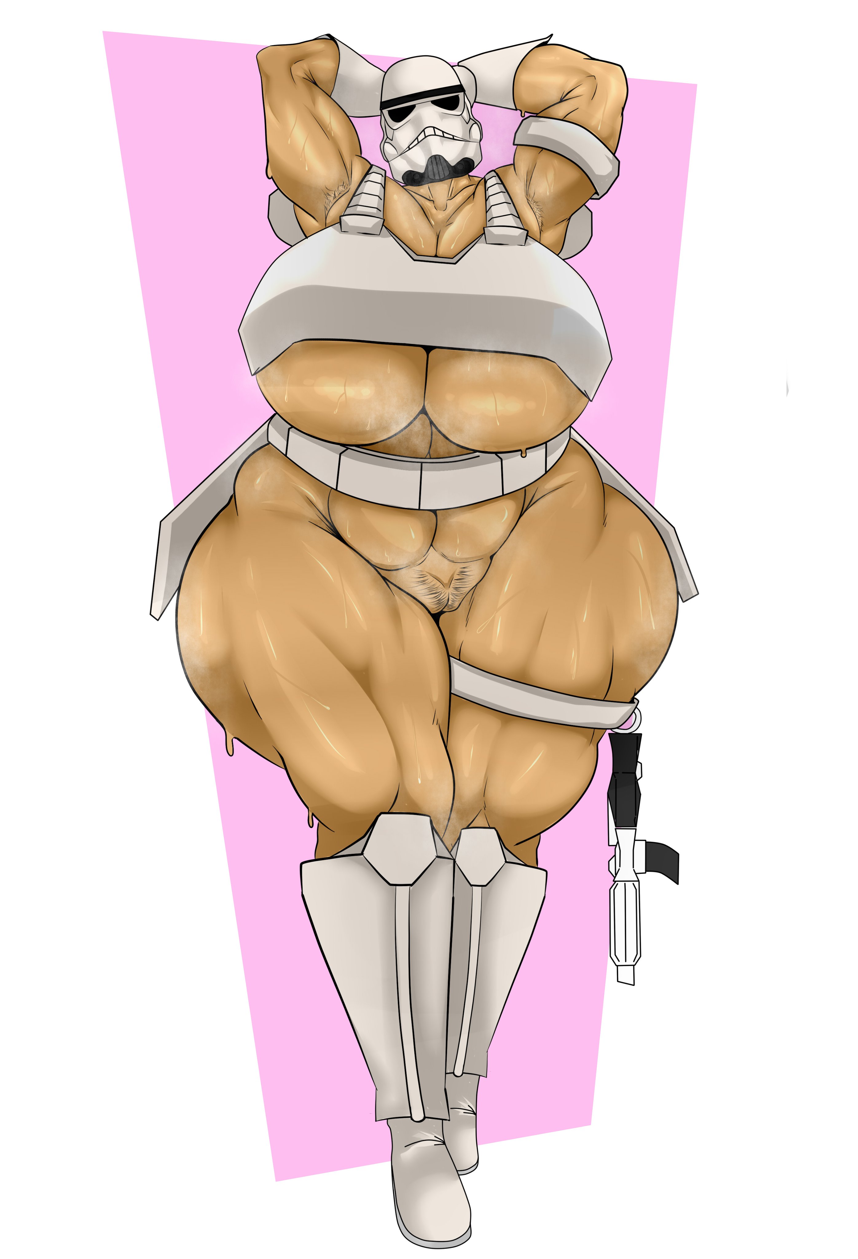 1girls, big breasts, blaster (star wars), breasts, curvy, curvy figure, enormous breasts, female, female only, female stormtrooper, giant breasts, gigantic breasts, huge breasts, huge thighs, hyper breasts, large breasts, massive breasts, muscular, muscular female, no panties, no pants, plump thighs, pubic hair, star wars, stormtrooper, thick thighs, thighs, thunder thighs, trifuson, venus body, voluptuous, voluptuous female
