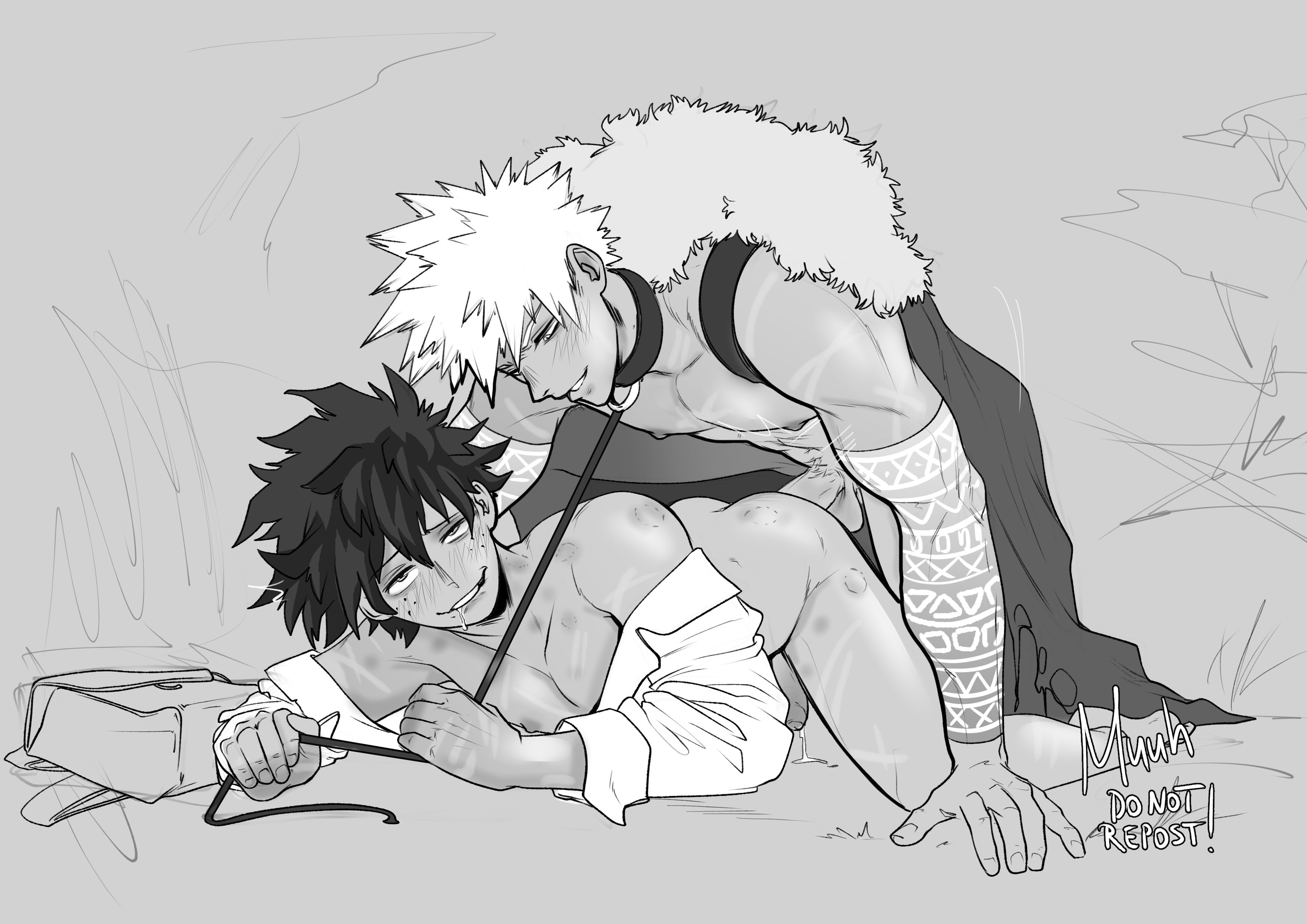 abs, ass, bag, bakugou katsuki, boku no hero academia, bones (company), collar, erections, freckles, glans, hickey, huge ass, izuku midoriya, katsuki bakugou, kuuhmuuh, lying, medieval, messy hair, midoriya izuku, moaning, my hero academia, pectorals, penis, pleasured, pubic hair, saliva, sex, shirt, shounen jump, smile, spiked hair, yaoi