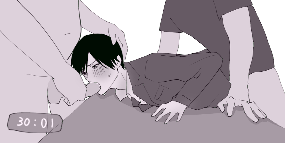 3boys, blowjob, blush, fellatio, forced, forced oral, forced yaoi, from behind, gantz, gay, hand on another's head, implied anal, joichiro nishi, male, male only, mmm threesome, monochrome, oral, rape, recording, school uniform, solo focus, sweatdrop, threesome, yaoi