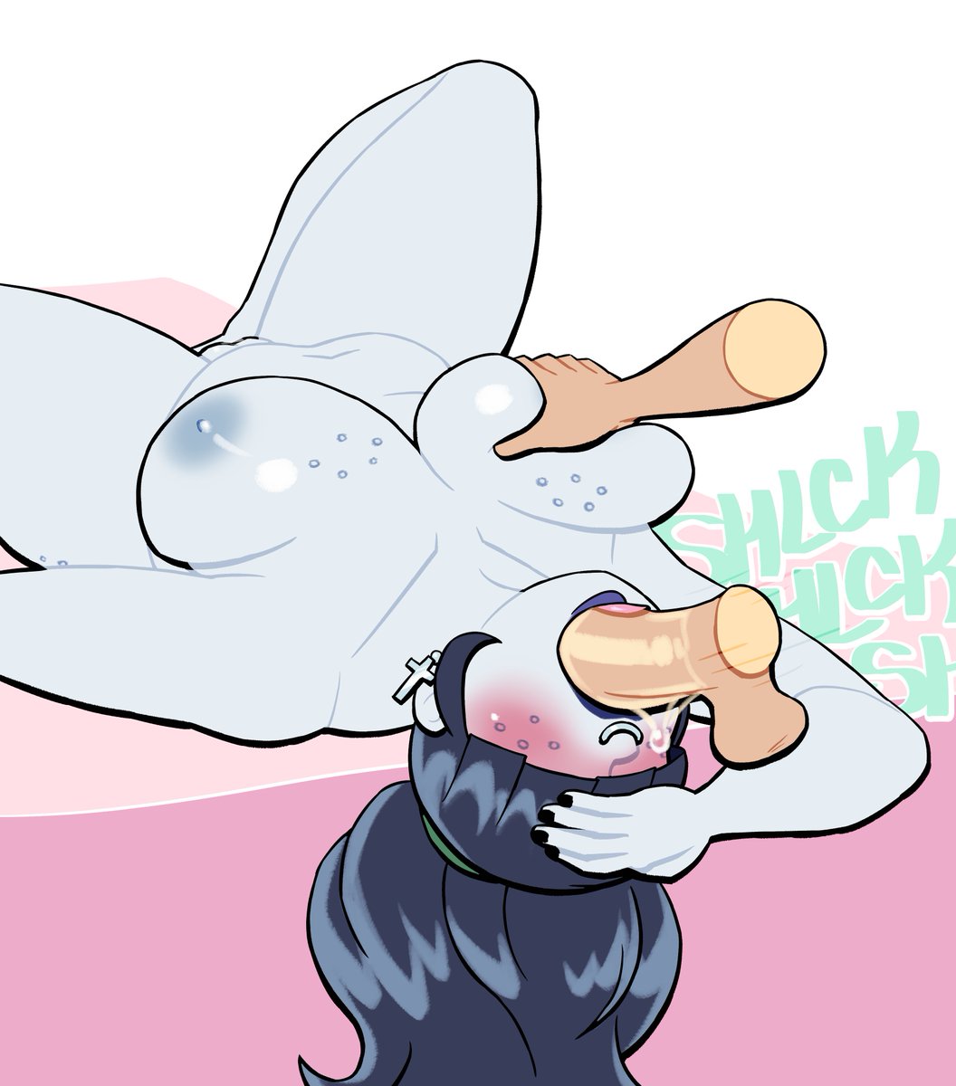 1boy, 1girls, 2026, black hair, black lipstick, blowjob, blush, commission, earrings, elise culpepper, fellatio, female, freckles, hair covering eye, hi res, holding breast, huge breasts, hunter the parenting, lovetopullmicke, male, male/female, nose piercing, piercings, ponytail, slightly chubby, thick thighs, world of darkness