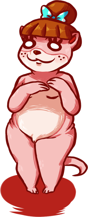 2015 alpha_channel animal_crossing anthro barely_visible_genitalia breasts female freckles hair_ribbon hairbow inkyfrog lottie_(animal_crossing) mammal mustelid nintendo nude otter ribbons simple_background slightly_chubby small_breasts smile solo standing subtle_pussy transparent_background video_games