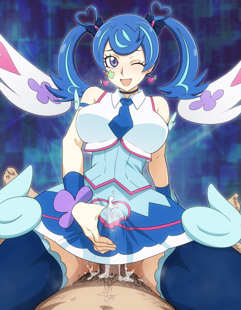 ;d blue_angel blue_eyes blue_hair blue_necktie blush bow clothed_female_nude_male clover cowgirl_position cum cum_through_clothes earrings ejaculation_under_clothes female four-leaf_clover grinding hairbow handjob heart heart_earrings jewelry long_hair looking_at_viewer magical_girl male_pubic_hair mushiro_(nijie728995) necktie nude one_eye_closed open_mouth penis pov pubic_hair shirt shounen_jump skirt sleeveless sleeveless_shirt smile solo_focus straddling twintails wings yu-gi-oh! yuu-gi-ou_vrains zaizen_aoi