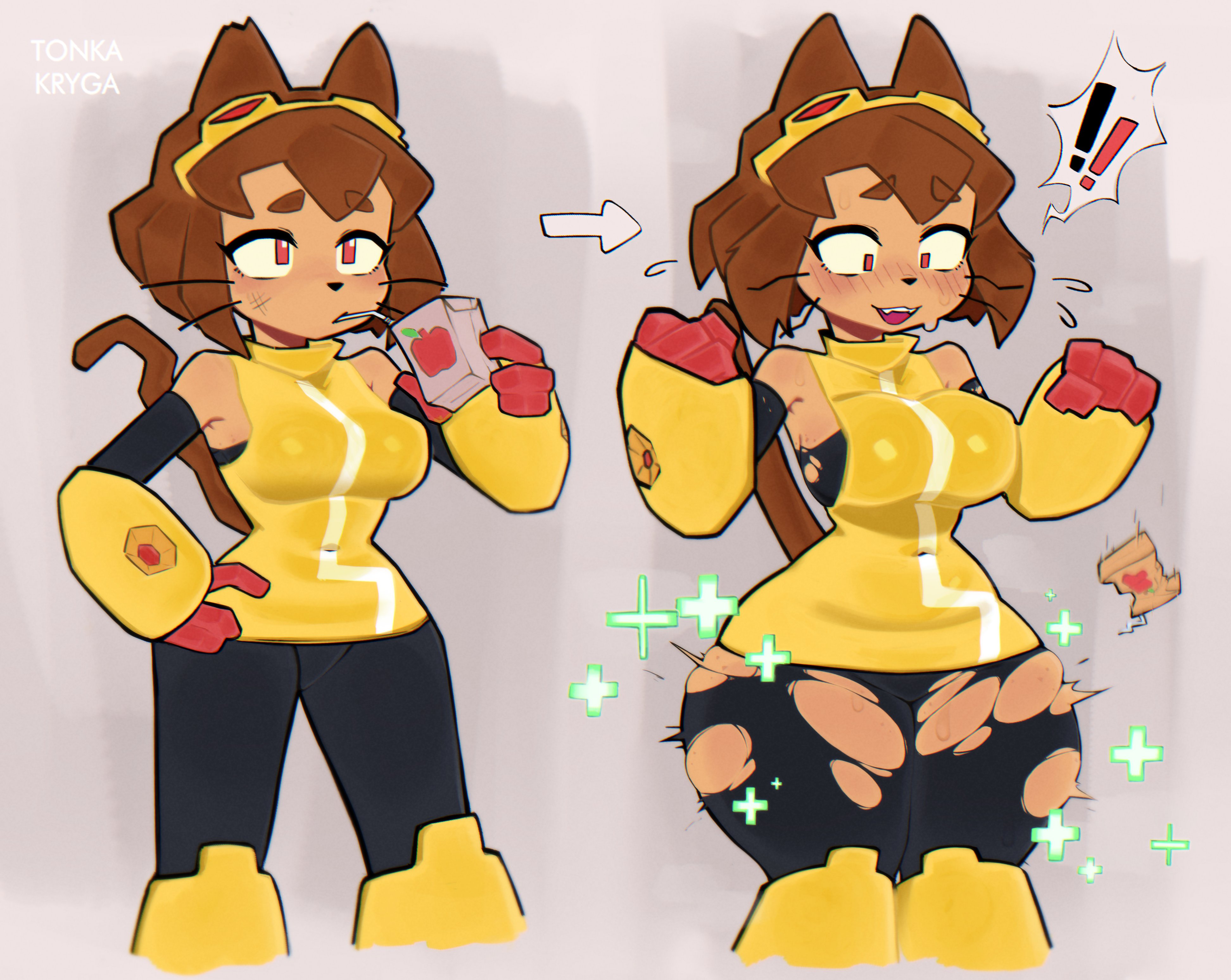 1girl, 1girls, breast expansion, female, gameoverse, glitch productions, healing, hourglass figure, huge breasts, juice box, kit (gameoverse), kit bodega, solo, solo female, solo focus, thick thighs, thigh expansion, tonka kryga