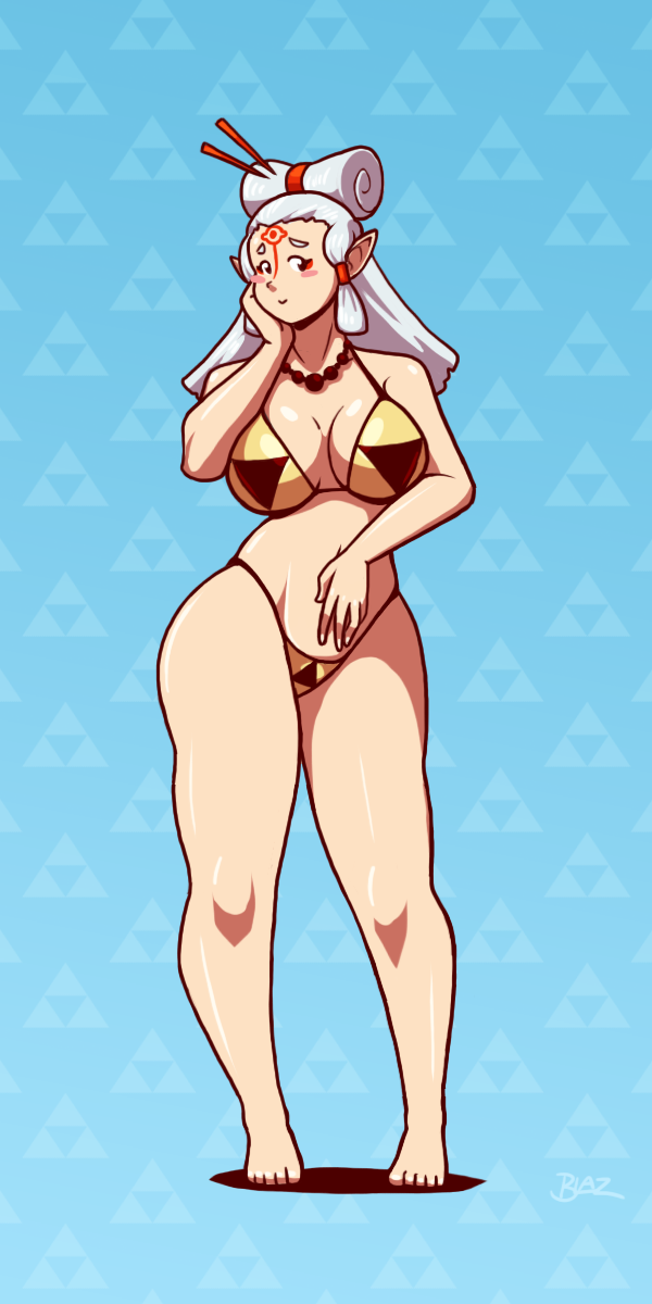 bikini blazbaros blush breath_of_the_wild female paya_(the_legend_of_zelda) solo the_legend_of_zelda white_hair