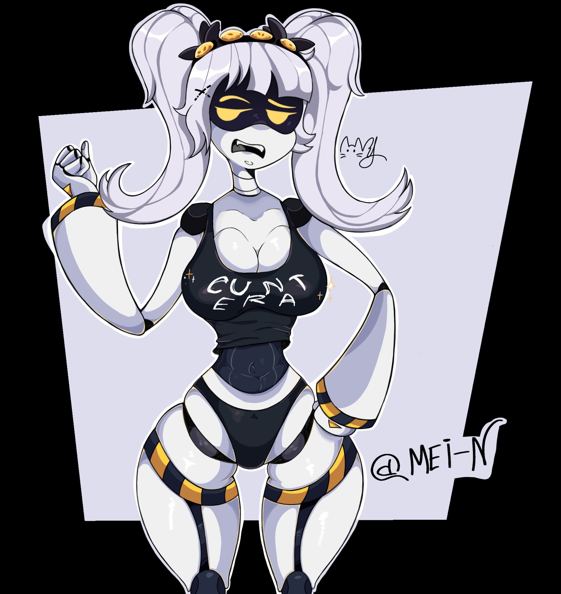 breasts, crop top, female, female only, j (murder drones), large breasts, mei n, murder drones, panties, twintails