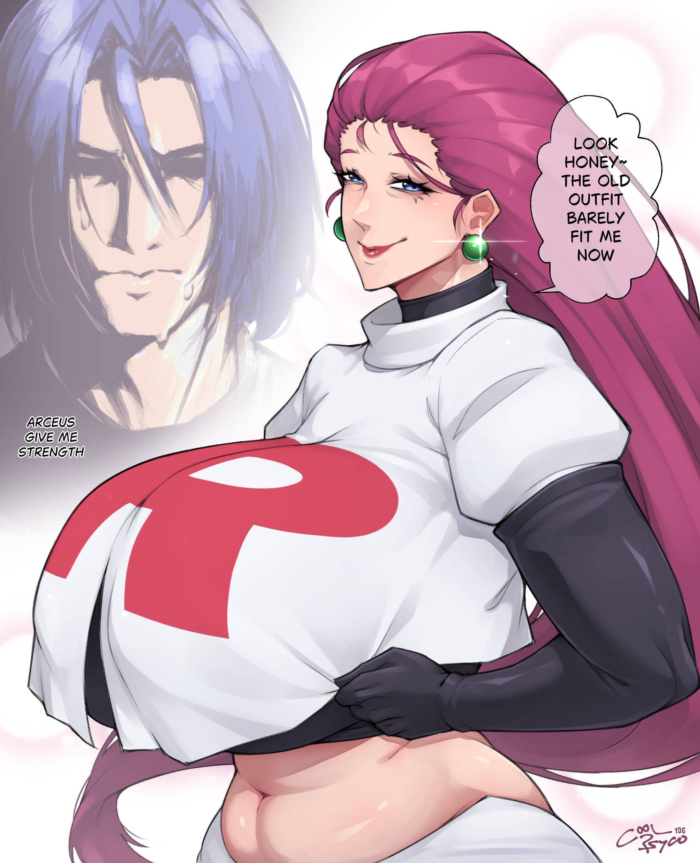 big breasts, breasts, coolpsyco106, earrings, female, huge breasts, james (pokemon), jessie (pokemon), large breasts, long hair, mature female, milf, milfification, pokemon, tagme, team rocket, thick, voluptuous