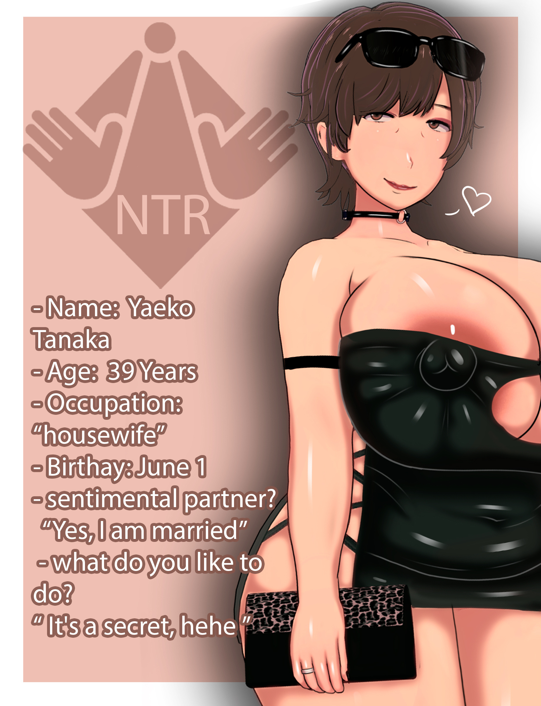 :d, 1girls, 3d, absurd res, absurdres, bag, black dress, brown eyes, brown hair, character sheet, chubby, chubby female, dark skin, dark-skinned male, dialogue, dress, english text, erect nipples under clothes, female, full body, hi res, high heels, high resolution, highres, looking at another, looking at viewer, male, mature, mature female, milf, open mouth, open smile, original, smile, text, vyrus smith, yaeko tanaka (vyrus smith)