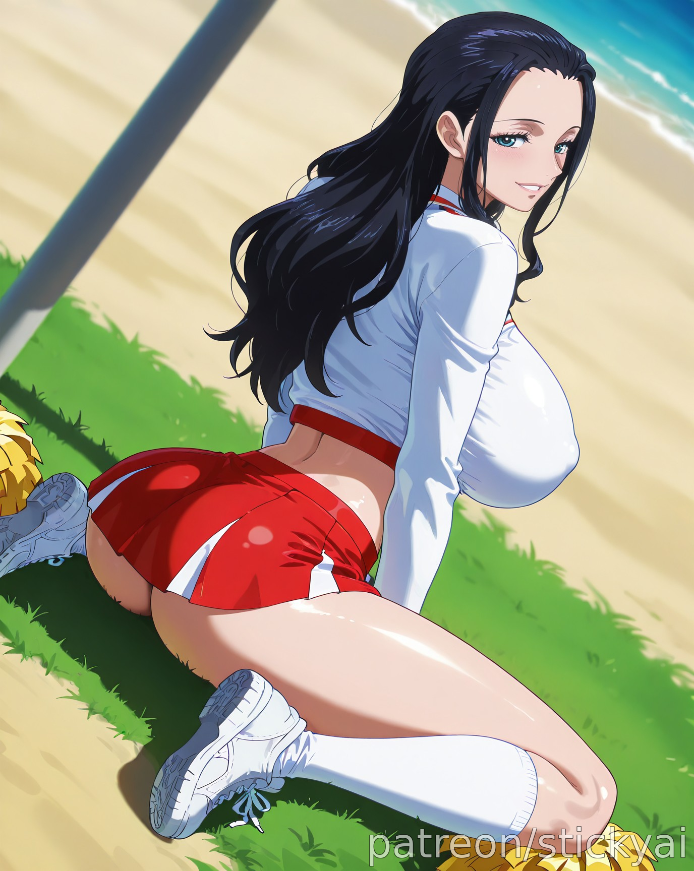 1girls, ai generated, anime, black hair, blue eyes, breasts, clothing, female, female only, fit, nico robin, one piece, stickyai