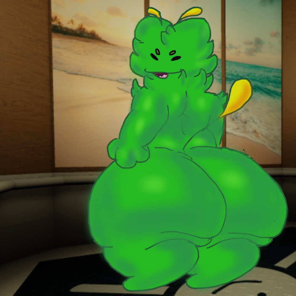 :3, 1boy, alien, ass, ass bigger than head, big ass, feline, furry, furry male, furry only, gnarpy (regretevator), green body, hand on ass, hand on butt, male, male only