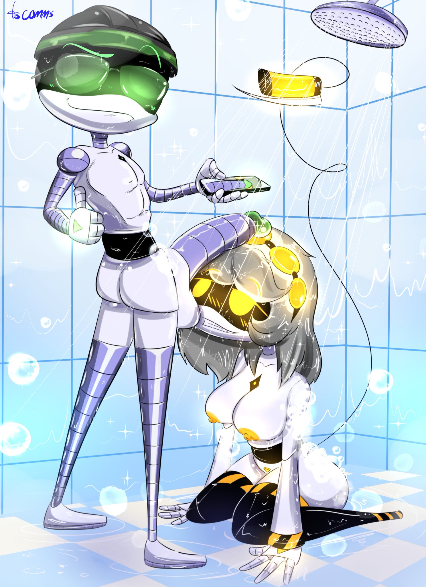 darren (murder drones), disassembly drone, female, glitch productions, male, male/female, murder drones, robot, robot boy, robot girl, toyslasher, v (murder drones), white body, worker drone