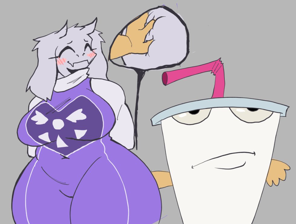 aaron_the_2nd adult_swim aqua_teen_hunger_force big_breasts blushing breasts crossover female furry huge_breasts master_shake meme milf sentient_food tagme thick_thighs toriel undertale weird_crossover wide_hips yellow_hands