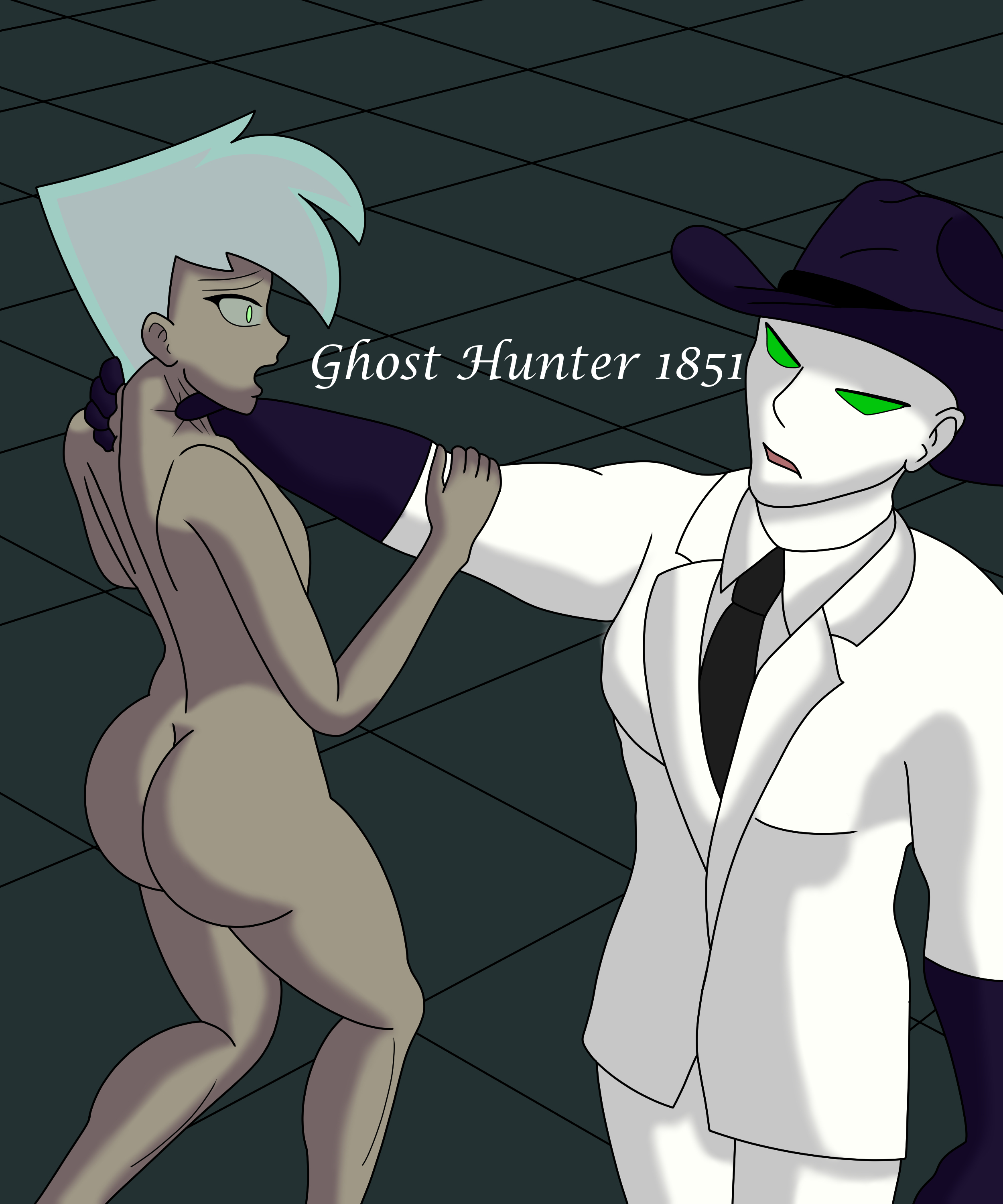 2boys, ass, bare arms, bare ass, bare legs, bare shoulders, bare thighs, barefoot, business suit, cowboy hat, danny fenton, danny phantom, ghosthunter1851(artist), green eyes, huge ass, huge butt, lifting person, male, nickelodeon, nude, nude male clothed male, strangling, thick, thick ass, thick butt, thick legs, thick thighs, white hair, yaoi