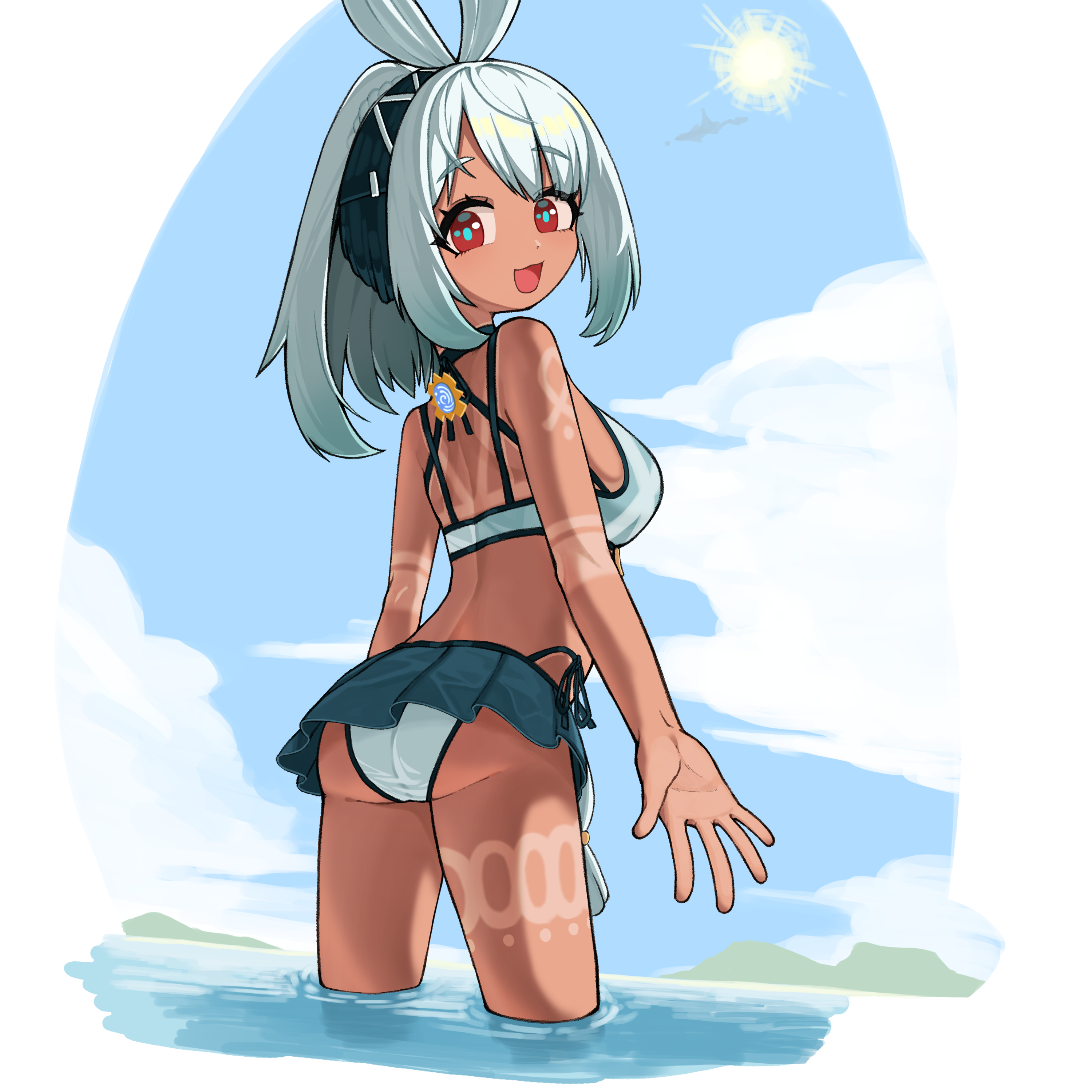 artist request, ass, breasts, dark skin, female, female only, genshin impact, mualani (genshin impact), swimsuit, tagme, tagme (artist)
