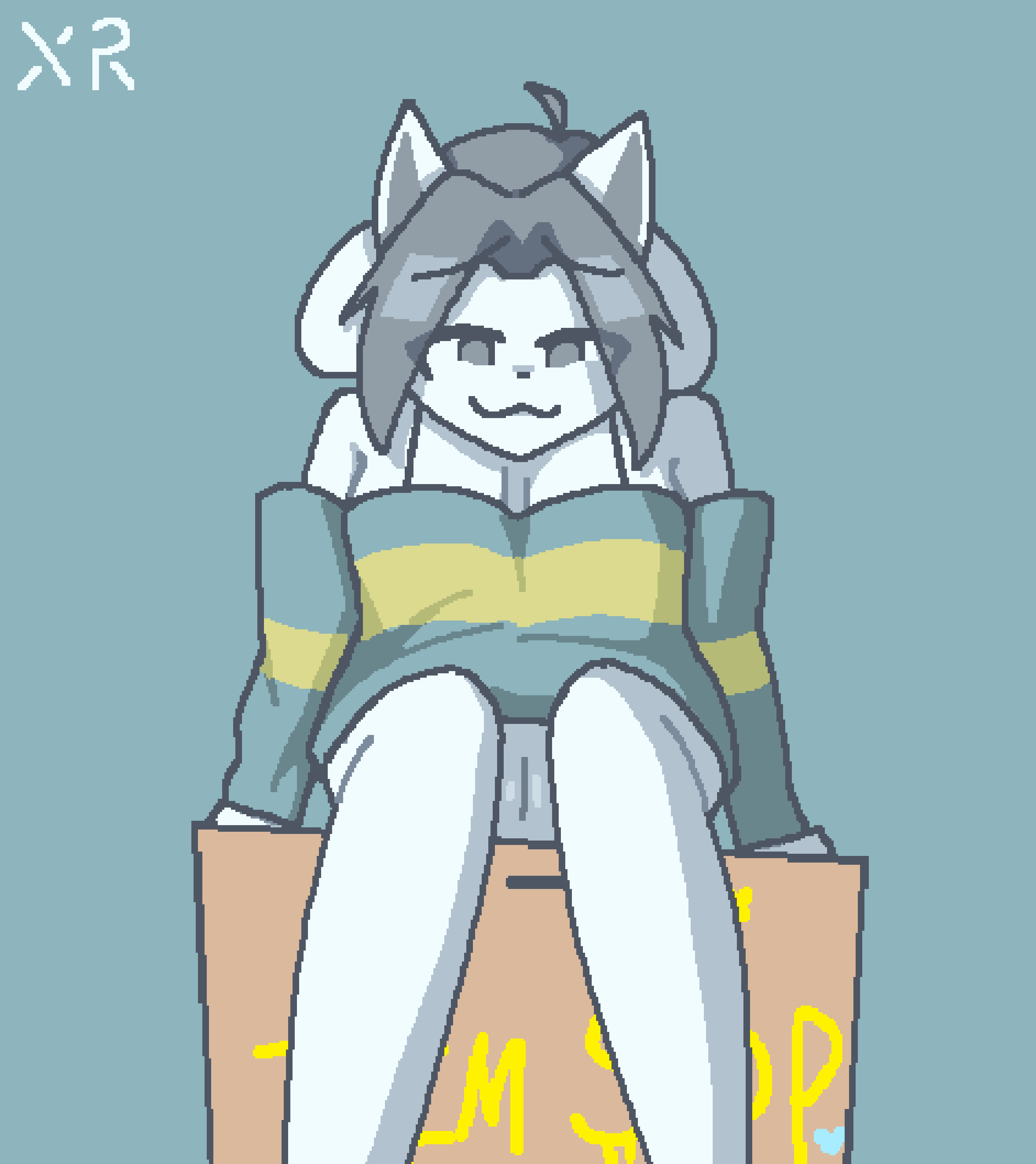 1girls bottomless bra_strap cat_ears female female_only grey_eyes grey_hair imxr24 ms_paint sitting solo striped_clothing sweater sweater_only tagme temmie_(undertale) uncensored uncensored_vagina undertale undertale_(series) white_body white_fur