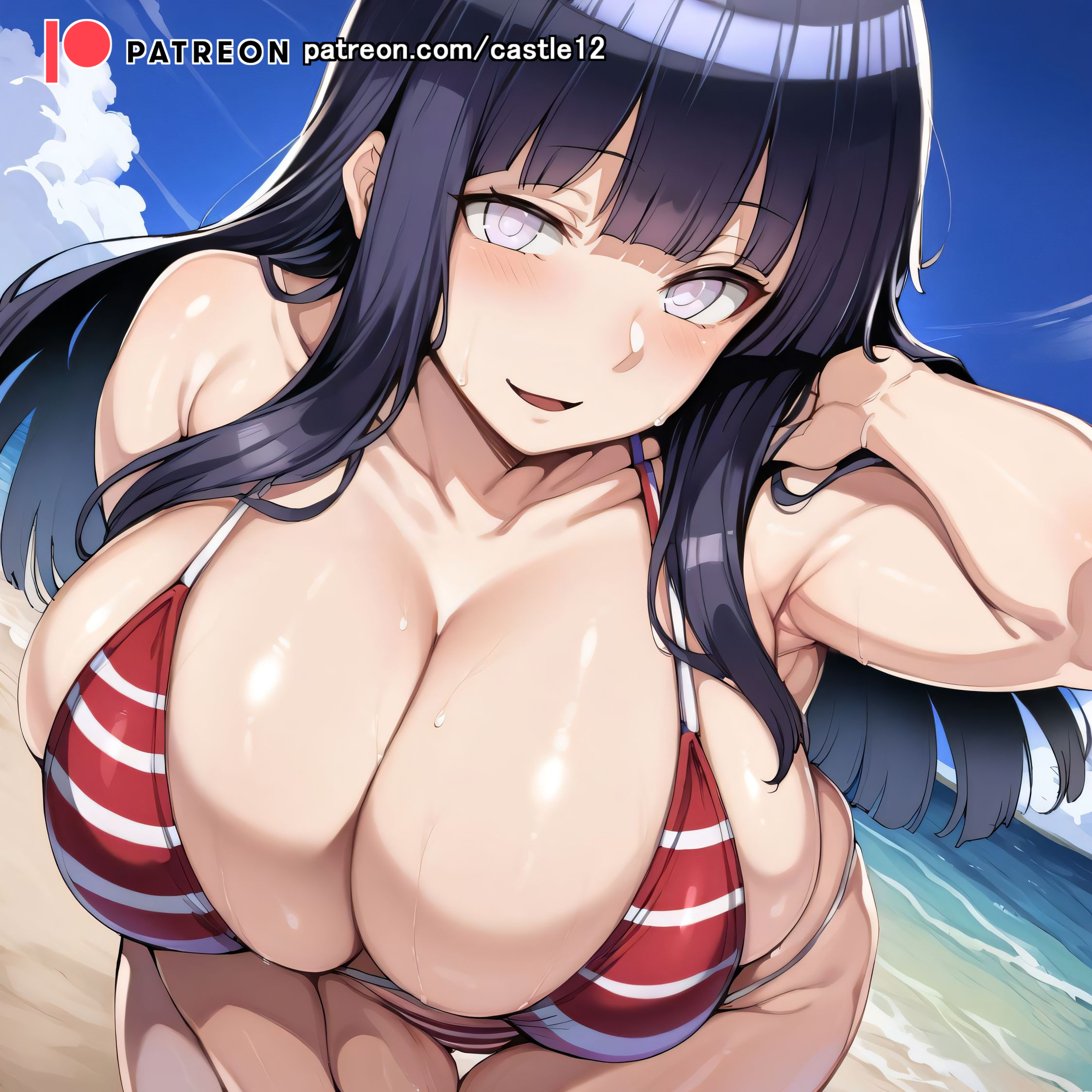 1girls, ai generated, alternate breast size, ass, ass focus, bent forward, big breasts, bikini, blowjob, breasts, busty, castle12, cleavage, curvaceous, curvy, curvy body, curvy female, curvy figure, female, hand behind head, huge breasts, hyuuga hinata, large breasts, looking at viewer, naruto, naruto (series), nipples, shiny, shiny breasts, shiny skin, solo, string bikini, swimwear, thick thighs, thighs, venus body, voluptuous