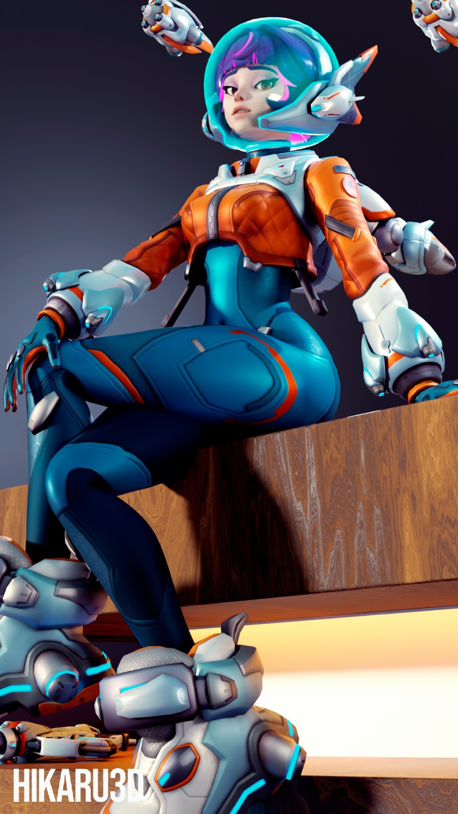 3d, bodysuit, female, hikaru3d, jpeg, juno (overwatch), overwatch, overwatch 2, sitting, sweat