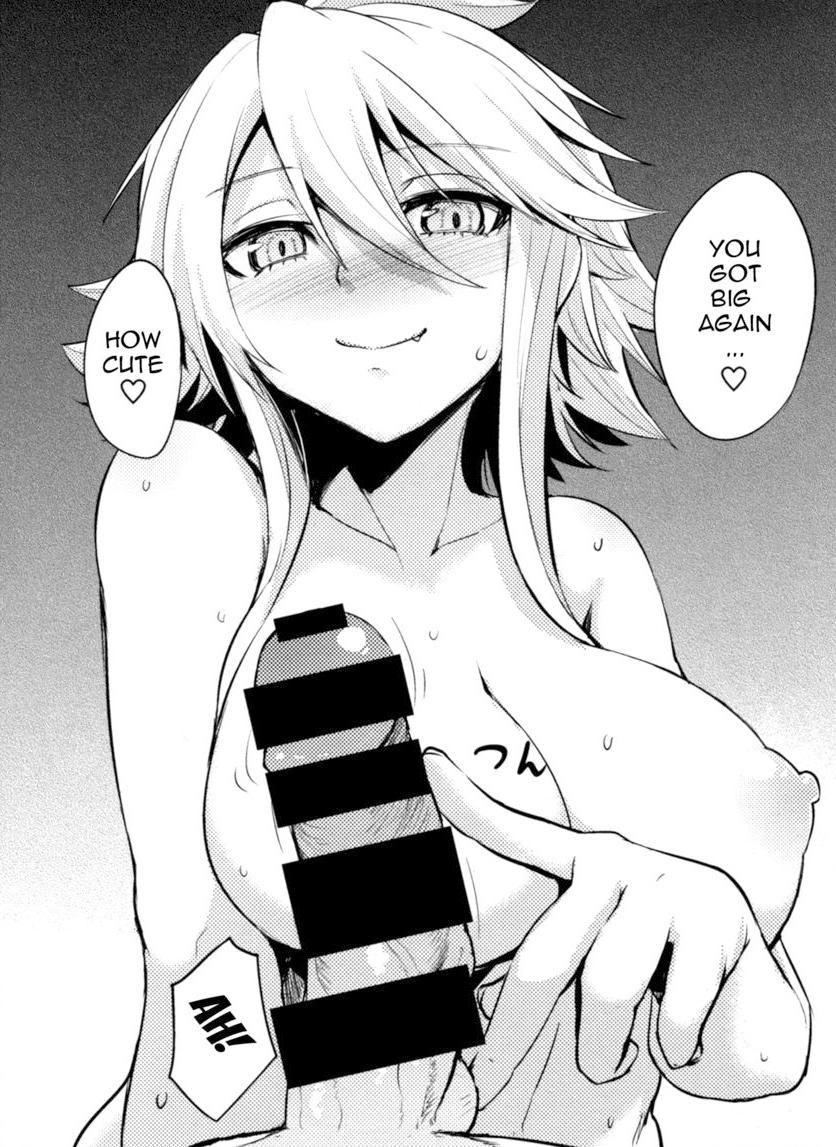!, 1boy, akame ga kill!, areolae, bar censor, blush, breasts, censored, cute fang, doujinshi, erect nipples, erection, female, greyscale, half-closed eyes, heart, large breasts, leone (akame ga kill!), long hair, looking at viewer, male, monochrome, nipples, nude, penis, penis poke, pointless censoring, poking, pov, seductive smile, sex, smile, speech bubble, straight, sweat, text, topless