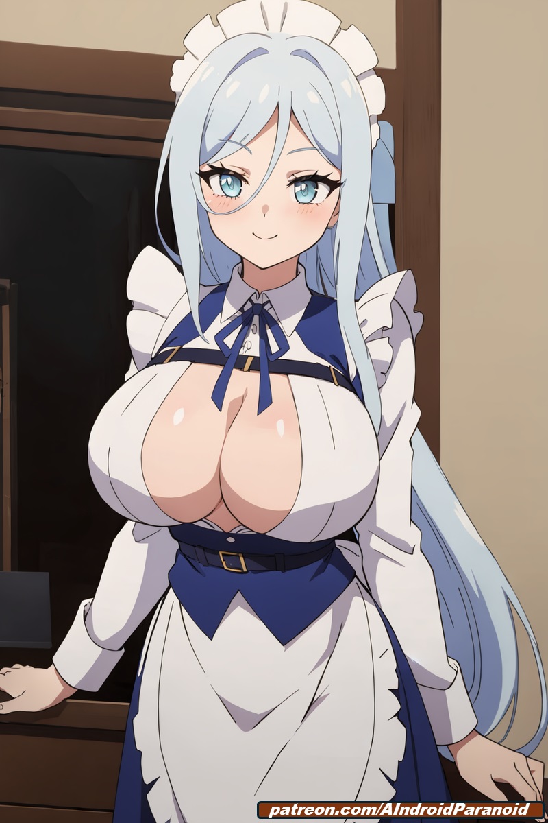 :o ai_generated aindroidparanoid blush boobs breasts cleavage horny hourglass_figure huge_ass huge_breasts huge_butt indoors large_ass large_breasts maid maid_apron maid_headdress maid_outfit maid_uniform massive_breasts narrow_waist nipples open_mouth stable_diffusion sylpha sylpha_langlis tensei_shitara_dai_nana_ouji_dattanode,_kimamani_majutsu_o_kiwamemasu tits