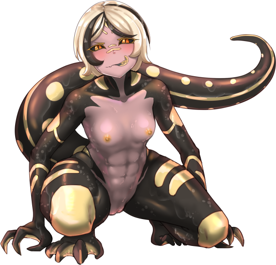 1girls abs areolae belly belly_button blonde_hair_female breasts female female_focus female_only fully_nude game_cg long_tail monster_girl monster_girl_dreams muscular_female navel nipples nude nude_female pussy reptilian salamander_girl salaris_(monster_girl_dreams) shiny_skin small_breasts solo squatting tagme tail tail_markings three_fingers tongue_out vagina webbed_feet wet_body wet_skin