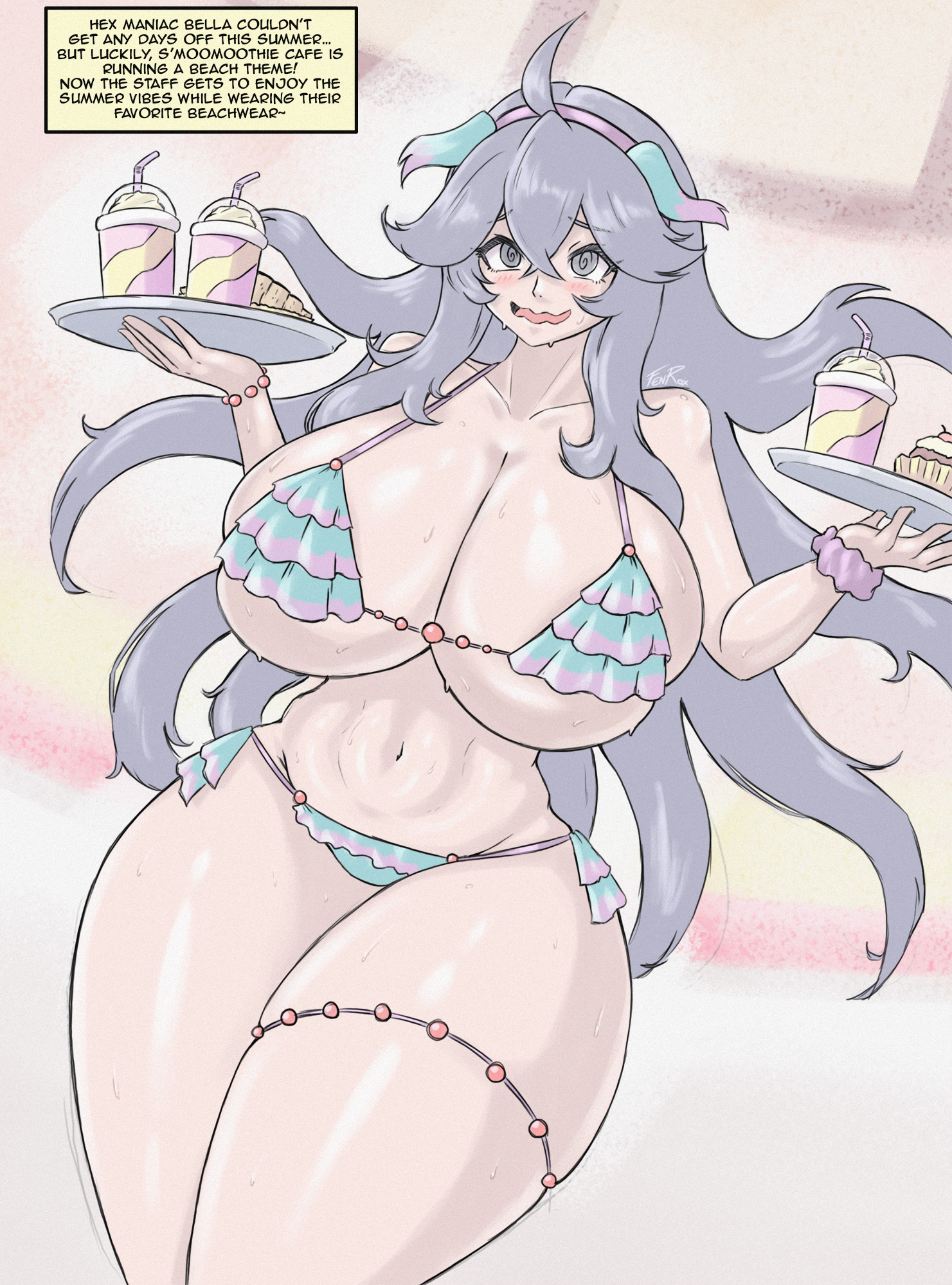 1girls, 2026, big breasts, bikini, blushing, fenrox, hex maniac, hex maniac (pokemon xy), huge breasts, micro bikini, npc trainer, oc, pokemon, pokemon xy, solo, solo female, swimsuit, tagme, thick, thick thighs, waitress
