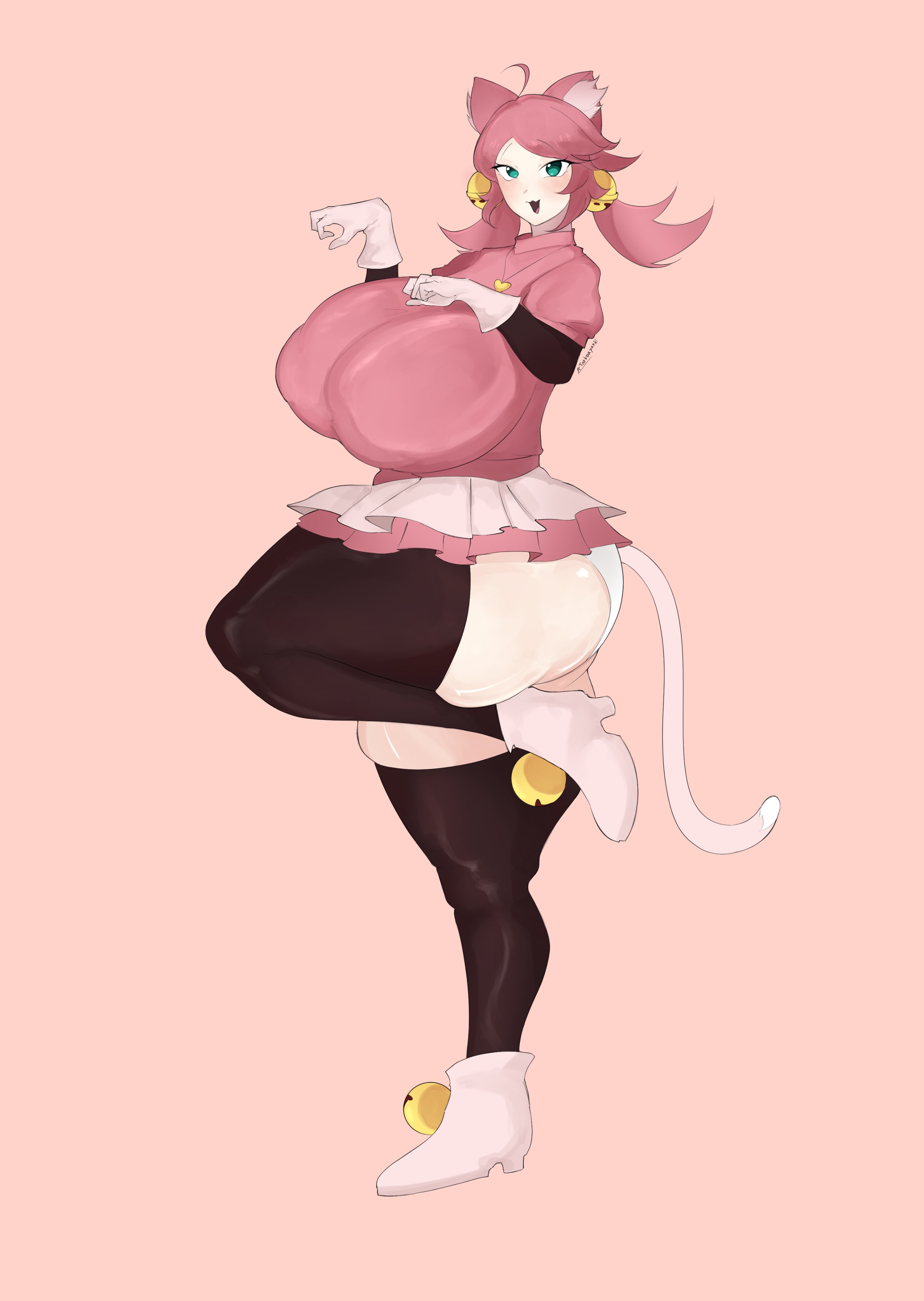 1girls, ass, big ass, big breasts, breasts, clothed, clothed female, clothing, color, deltarune, deltarune chapter 5, female, female focus, female only, fully clothed, green eyes, light skin, looking at viewer, mad mew mew, open eyes, open mouth, open smile, pink (deltarune), pink hair, simple background, smile, standing, standing on one leg, tarkoayarki, thick thighs, twitter link