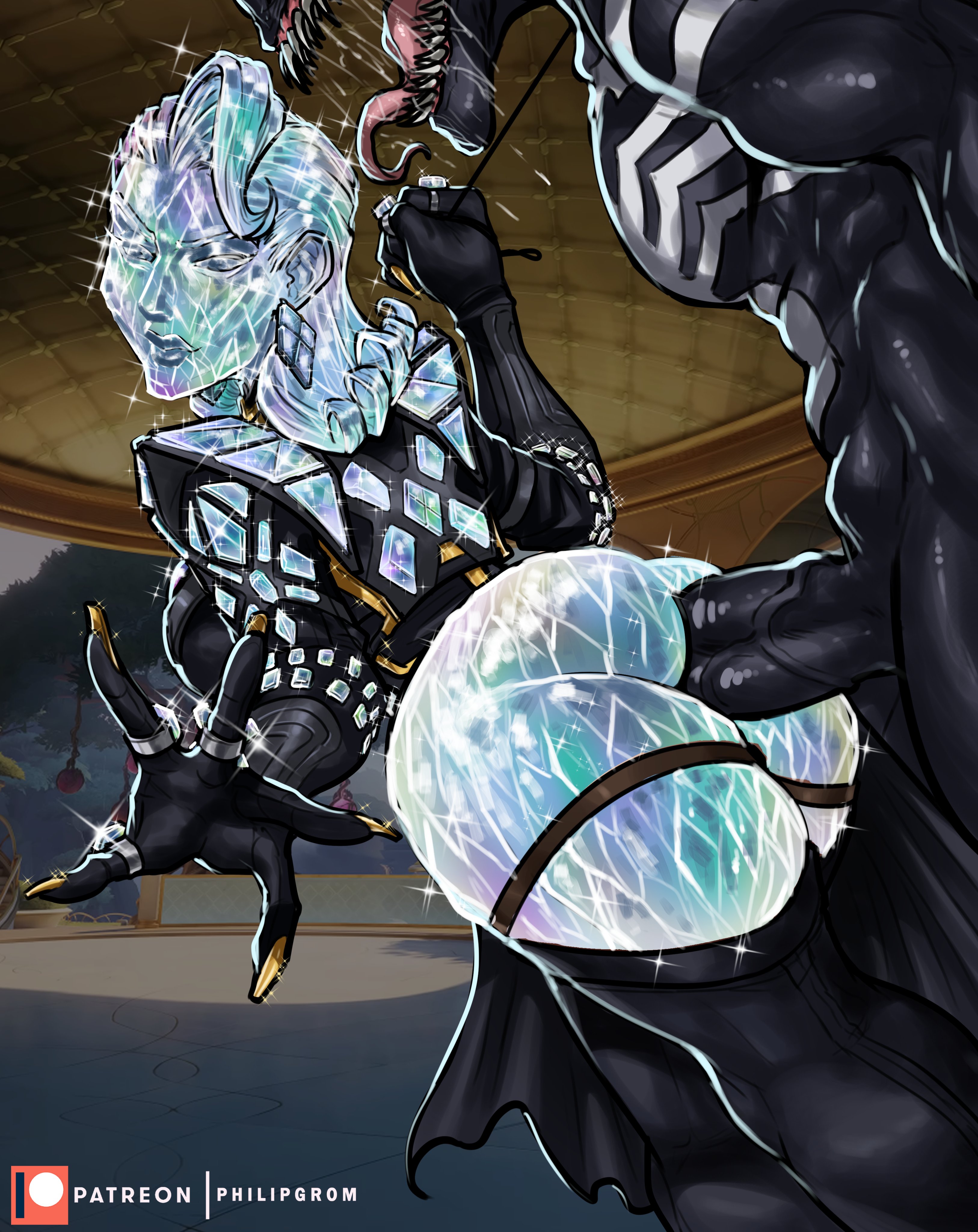 2d, anal, anal sex, ass, breasts, bubble ass, bubble butt, busty, closed mouth, diamond form, diamond skin, emma frost, emma frost (diamond form), emma frost (marvel rivals), emma frost (x-revolution), female, female focus, hourglass figure, leash, male, marvel, marvel comics, marvel rivals, penis, philipgrom, sideboob, spider-man (series), tagme, venom (marvel rivals), venom (marvel), wide hips, x-men