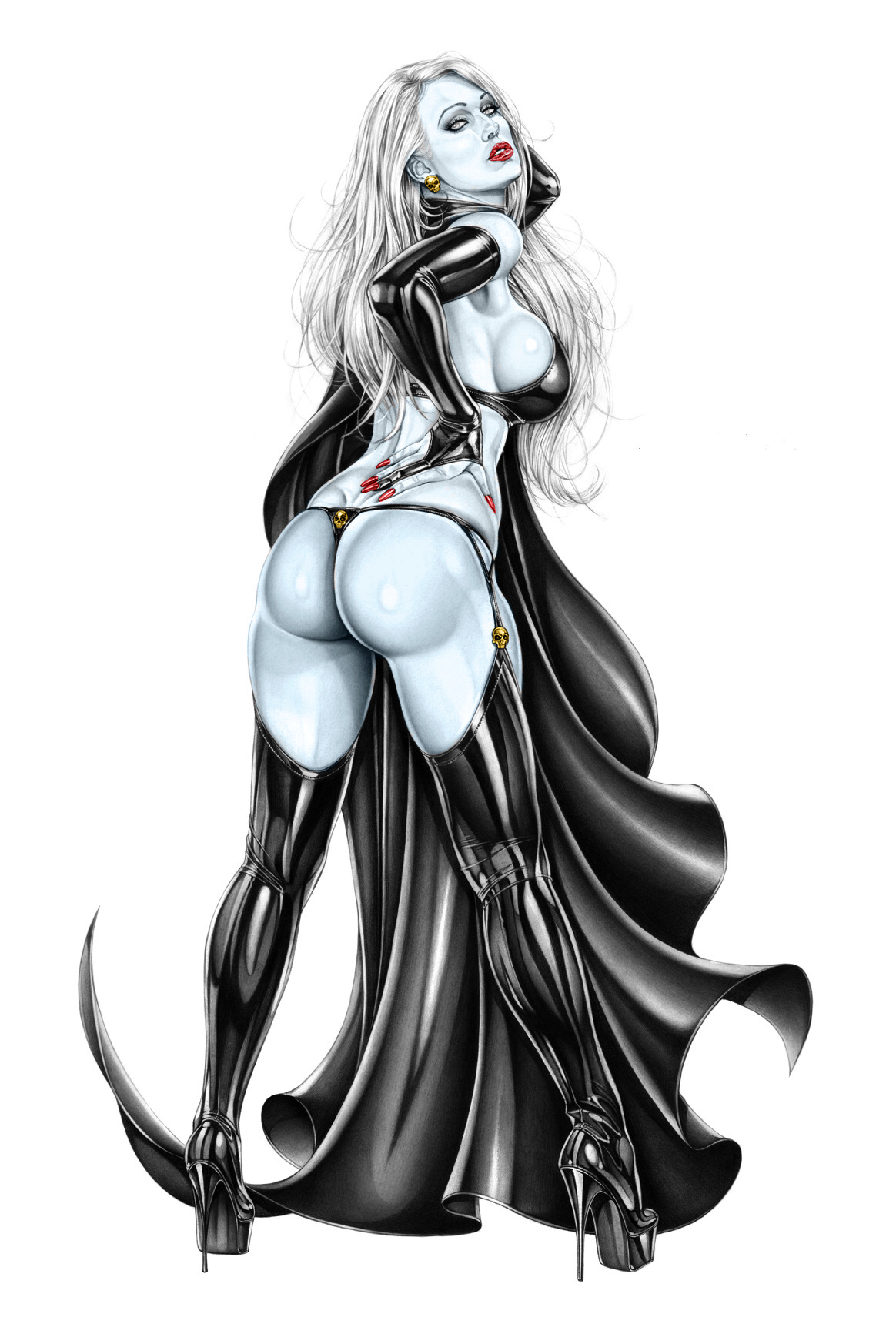 1girls, actress, andi lyn, armando huerta, ass, bikini, bikini bottom, bikini top, boots, breasts, cape, celebrity, chaos comics, chaos! comics, cloak, death (entity), elbow gloves, eternity comics, female, female only, fingerless gloves, gloves, high heel boots, high heels, high resolution, hips, lady death, large breasts, legs, lipstick, long hair, makeup, model, nail polish, pale skin, panties, porn star, shoes, sideboob, silver hair, solo, standing, swimsuit, tagme, thigh boots, thighs, underwear, white eyes, white hair
