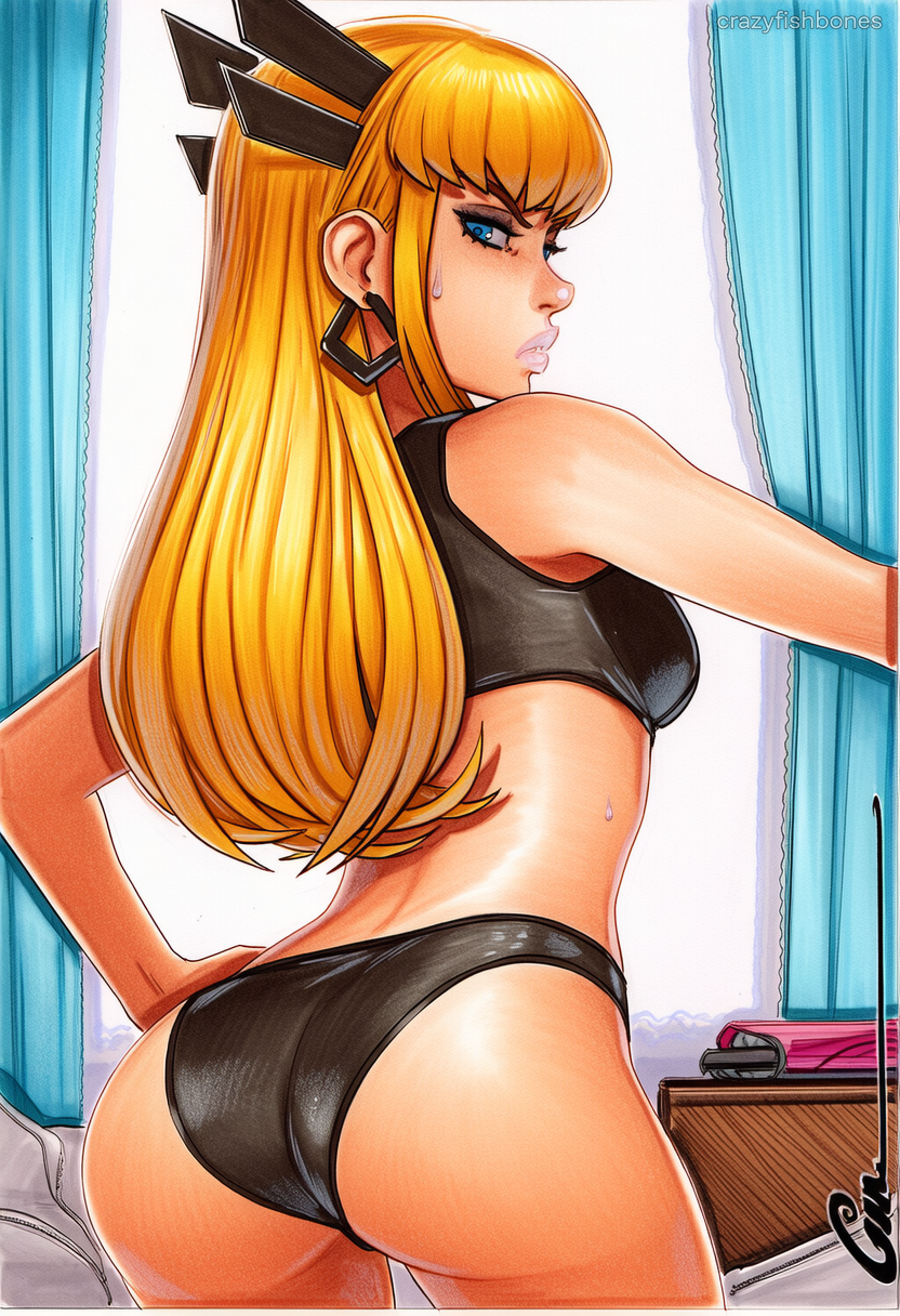 2025 ai_generated artist_name ass black_panties blonde_hair blue_eyes crazyfishbones female long_hair looking_back magik_(x-men) marvel panties solo underwear
