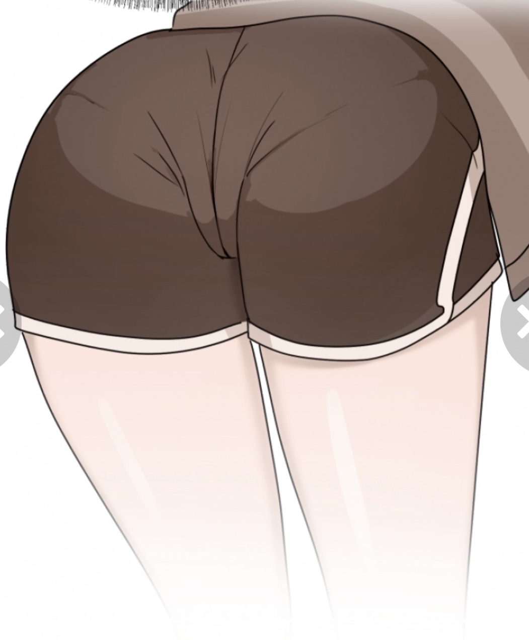 1girls, 1human, 2d, ambiguous gender, ass, ass focus, ass out, back view, badly cropped, badly edited, badly resized, bending forward, bending over, bent over, black and white clothing, black bottomwear, black clothing, black outline, black shorts, butt out, clothed, clothed human, clothed humanoid, cropped, digital, digital art, digital drawing, digital drawing (artwork), digital media, digital media (artwork), digital painting (artwork), dolphin shorts, drawn, female, female only, gray clothes, gray clothing, gray sweater, gray topwear, grey clothes, grey clothing, grey sweater, grey topwear, gym shorts, human, humanoid, leg apart, leg focus, legs, legs focus, no genitals shown, outline, outlines, pale, pale body, pale skin, peach skin, pussy, shaded, shading, shiny skin, shorts, simple background, simple coloring, simple drawing, simple shading, skin shine, smooth skin, solo, solo human, solo humanoid, thigh focus, thigh gap, thigh shine, thighs, thighs apart, thighs focus, tiny short, unknown artist, unknown gender, vagina outline, white accents, white background