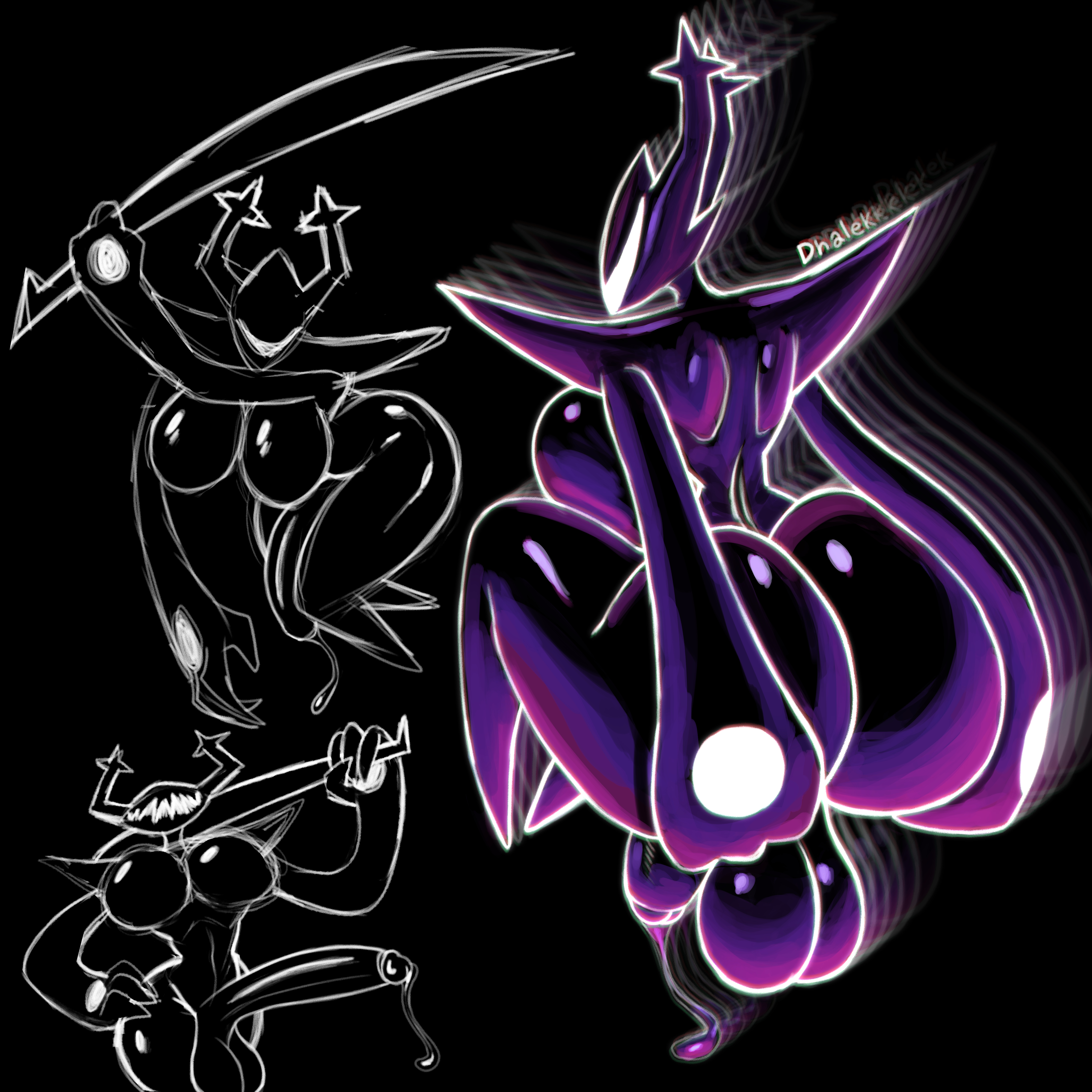 1:1, absurd res, anthro, antlers, armor, ass, ass grab, balls, big ass, big balls, big breasts, big butt, big penis, bodily fluids, breast squish, breasts, butt grab, claws, deer, deltarune, dhalek, dripping, female, flaccid, floating, futanari, genital fluids, genitals, glowing, hand on ass, hand on butt, hand on hip, hi res, horn, huge cock, humanoid, intersex, mammal, melee weapon, penis, precum, precum drip, precum string, presenting, roaring knight, rule 63, rusine, shadow creature, simple background, sketch, smile, solo, squish, sword, undertale (series), video game character, video games, weapon