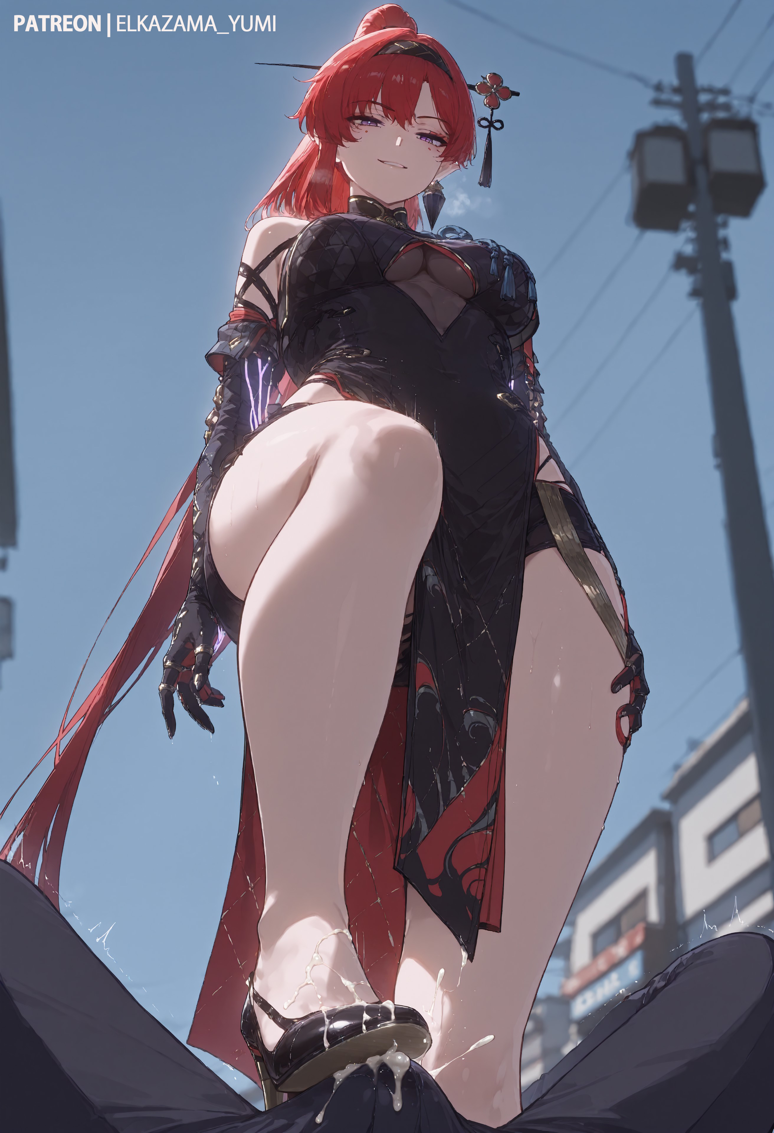 ai generated, crushing, cum, cum on clothes, cumshot, elkazama yumi, female, femdom, footjob, heeljob, high heels, shoejob, stepped on, trample, wuthering waves, yinlin (wuthering waves)
