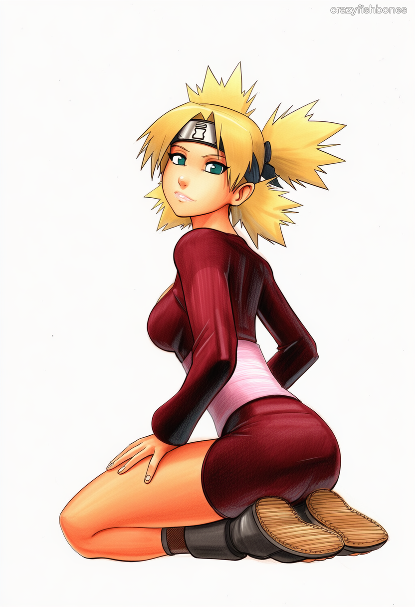 2025 ai_generated artist_name ass blonde_hair blue_eyes breasts crazyfishbones female large_breasts looking_at_viewer naruto naruto_(series) solo temari temari_(naruto)