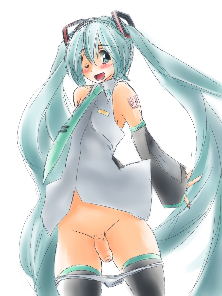 1futa aqua_eyes aqua_hair depo futa_only futanari hatsune_miku intersex solo tied_hair twintails very_long_hair vocaloid