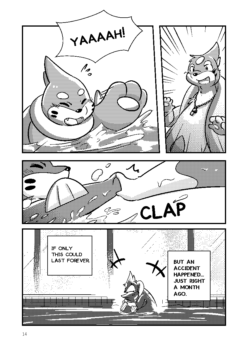 animal_genitalia balls black_and_white blush bubble buizel comic dialogue duo emanata embarrassed english_text fangs feral floatzel fur genitals hi_res hug lester_(risenpaw) looking_at_another male male/male monochrome moon ness_(risenpaw) night nintendo open_mouth partially_submerged pokémon_(species) pokemon risenpaw shaded smile speech_bubble swimming swimming_pool text video_games water whistle_(object)