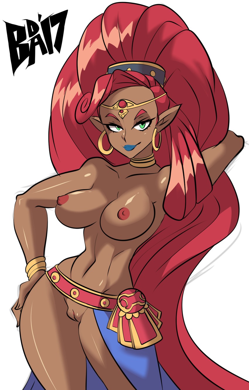 ass, big hair, bigdeadalive, breasts, breath of the wild, brown-skinned female, clitoris, dark skin, dark-skinned female, female, gerudo, huge ass, huge breasts, jewelry, lips, lipstick, looking at viewer, makeup, navel, nintendo, nipples, presenting, pussy, the legend of zelda, thick thighs, urbosa, very long hair, voluptuous, wide hips