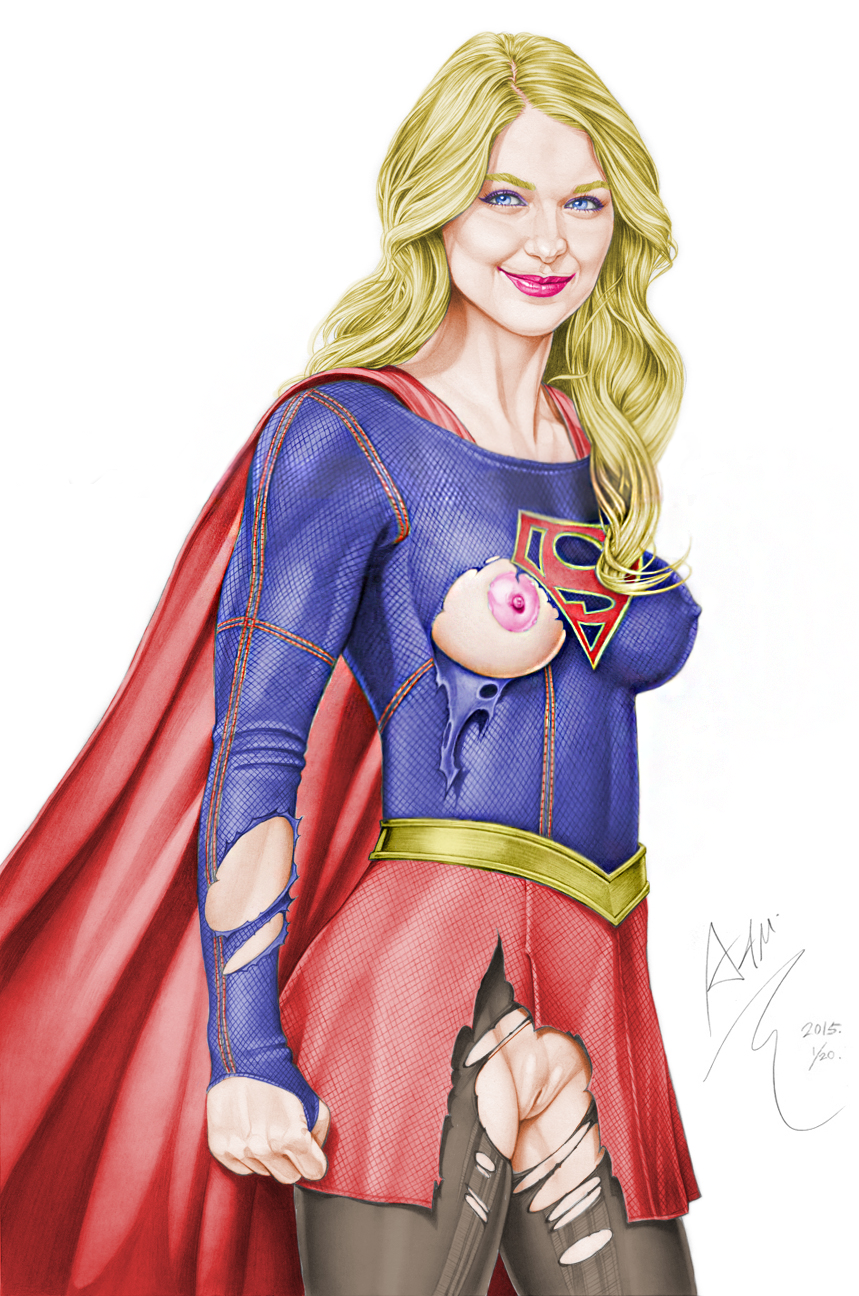 1girls actress armando_huerta artist_name blonde blonde_hair blue_eyes breasts cape celebrity colored covered_breasts covered_nipples dc dc_comics eyelashes female female_only flarrow_universe justice_league kara_danvers kara_zor-el kryptonian large_breasts legs legwear lips long_hair looking_at_viewer melissa_benoist nipples pantyhose pussy signature skirt smiling solo supergirl supergirl_(cw) superman_(series) tagme thighs torn_clothes torn_pantyhose vagina