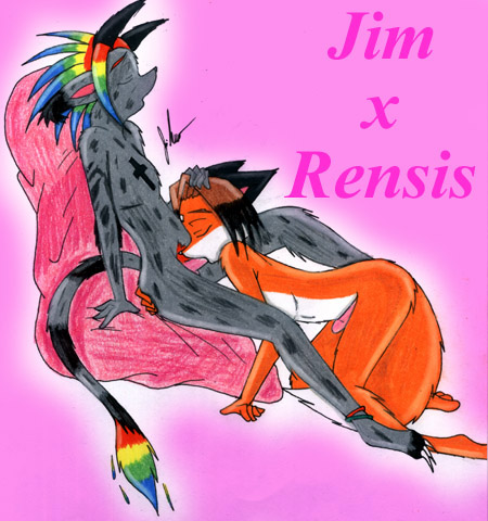 anthro canine claws cross erection fox furry horn jim_russo male mammal multicolored_hair oral rainbow_hair rensis yaoi