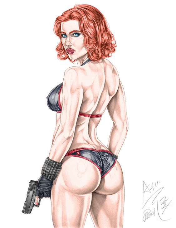 1girls, actress, armando huerta, artist name, ass, avengers, bikini, bikini top, black widow (marvel), blue eyes, bra, breasts, celebrity, colored, covered breasts, erect nipples, eyelashes, female, female only, fingerless gloves, gloves, gun, holding gun, holding weapon, human, large breasts, lips, looking at viewer, looking back, marvel, marvel cinematic universe, marvel comics, nail polish, natasha romanoff, nipple bulge, nipples, panties, red hair, scarlett johansson, short hair, sideboob, signature, simple background, solo, standing, swimsuit, tagme, weapon, white background